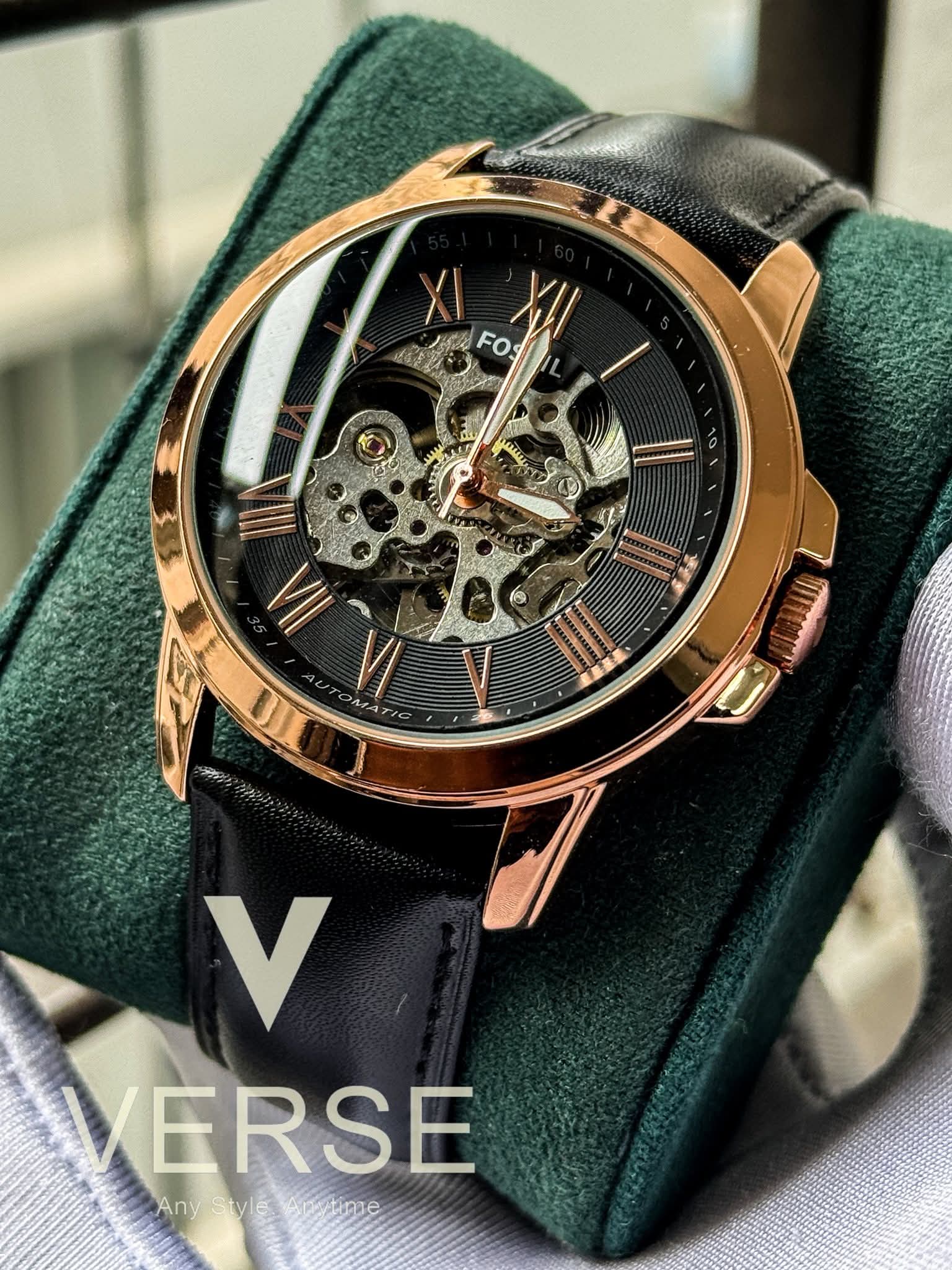 Fossil Automatic Black Belt Rose Gold AA