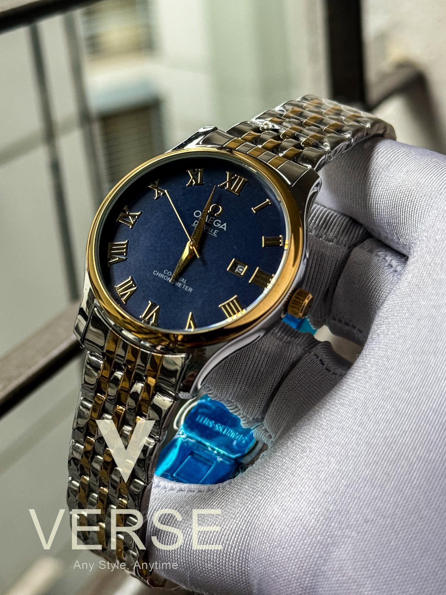 Omega De Ville TwoTone Chain Blue Dial Sweep AA