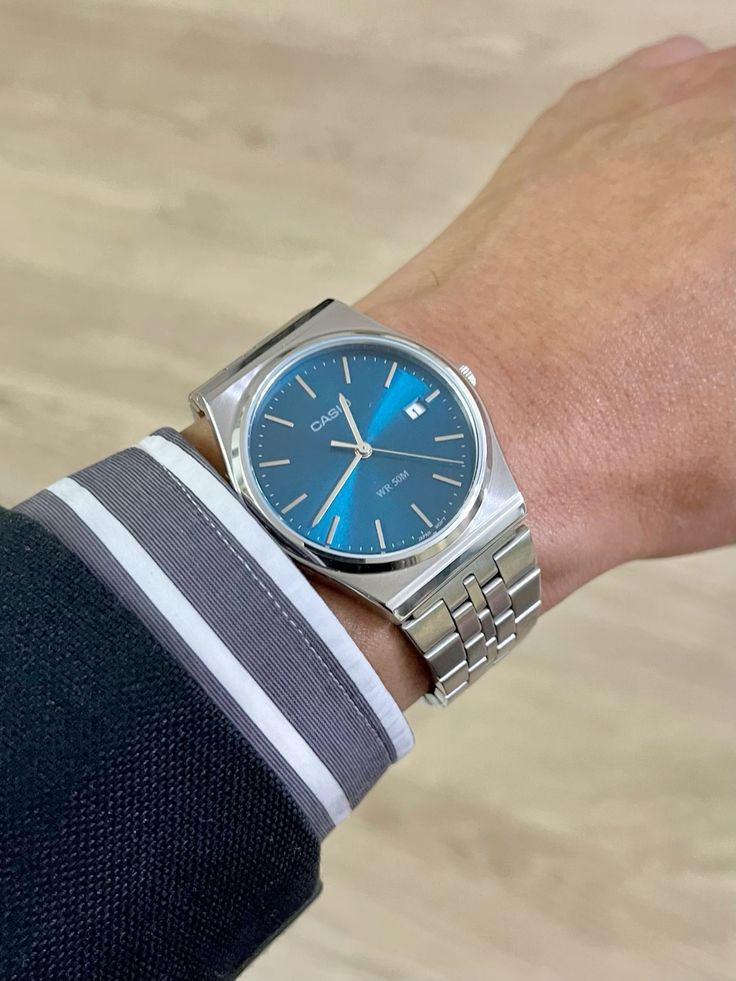 Casio MTP-B145D-2A2VDF Men’s Silver Stainless Steel Watch with Blue Dial| Casio MTP-B145D-2A2VDF