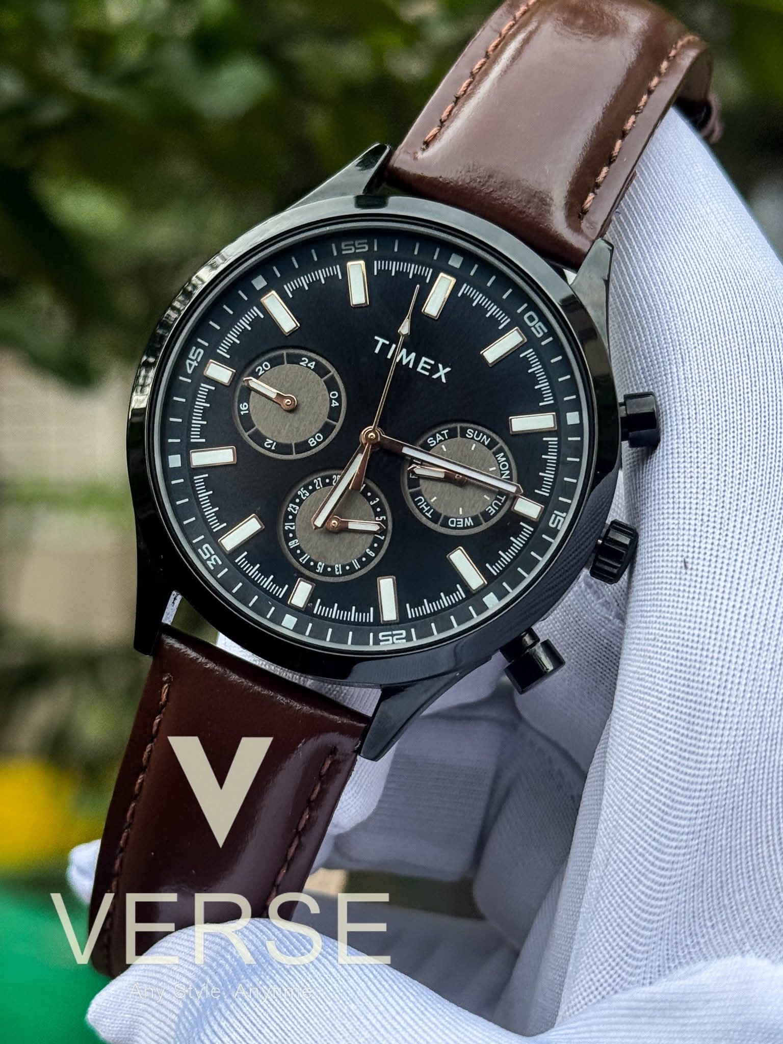 Timex TWHG03SMU19 Men’s Multifunction Watch – Brown Leather Strap, Black Dial| Timex TWHG03SMU19