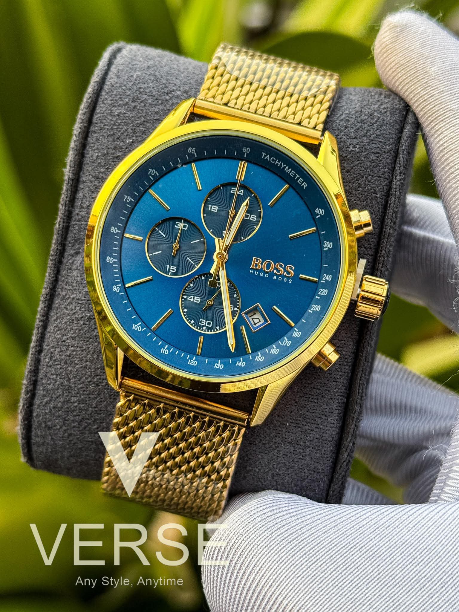Hugo Boss Chronograph Golden Mesh Chain Blue Dial AA