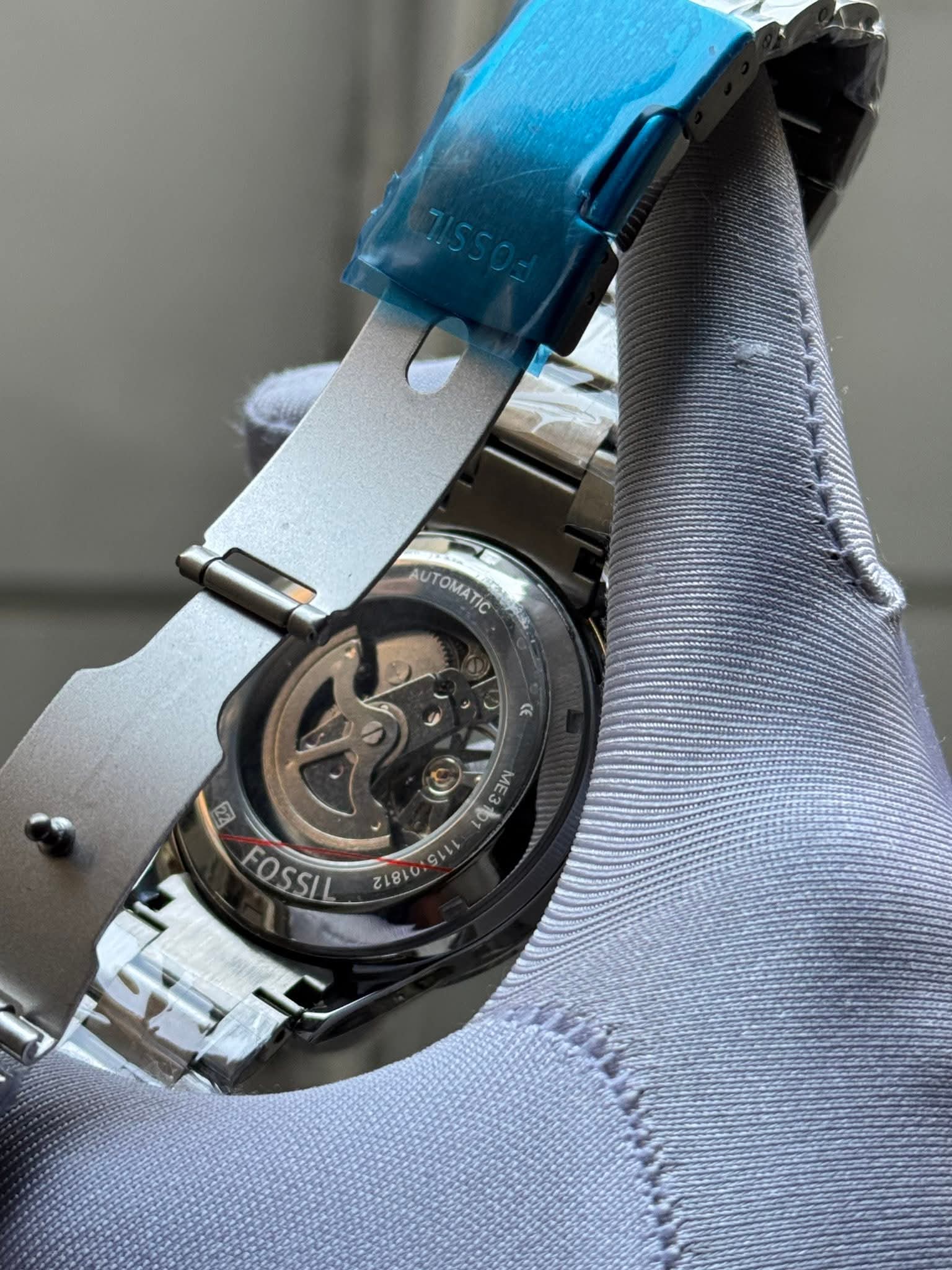 Fossil Automatic Silver Chain Black Skeleton Dial AA