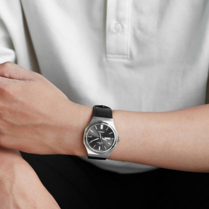 Casio MTP-E735L-8AV Octagonal Grey Dial Men's Day-Date Leather Watch | Casio MTP-E735L-8AV