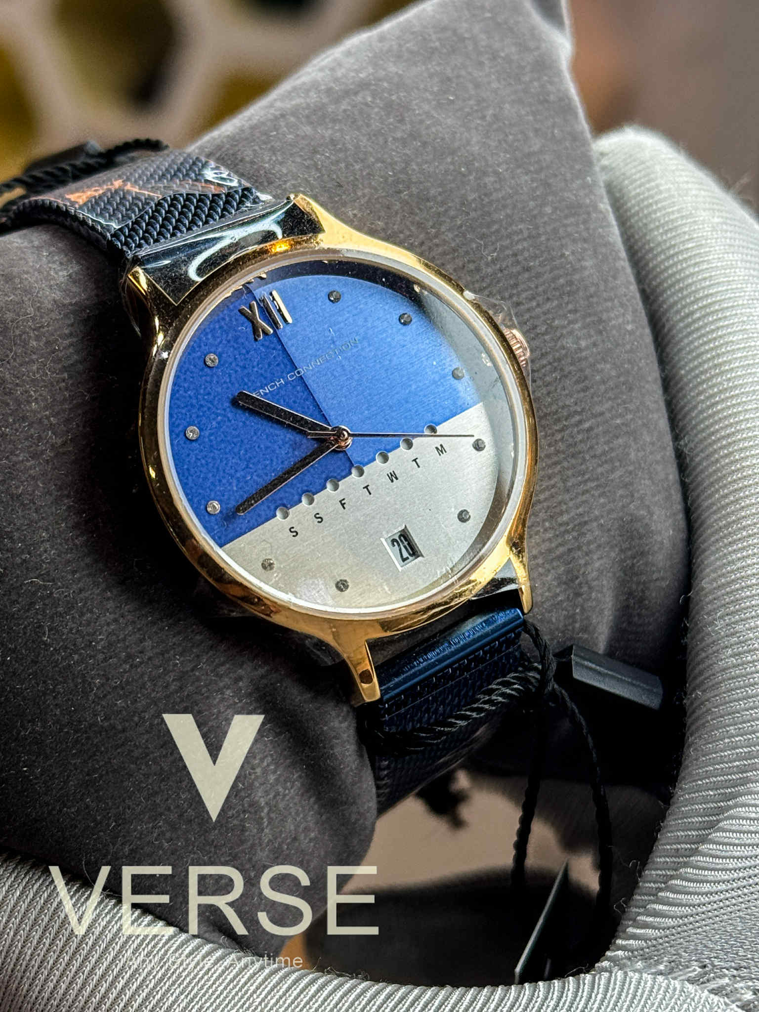 French Connection FC26URGM Women’s Two-Tone Blue & White Dial Watch with Blue Mesh Strap| French Connection FC26URGM