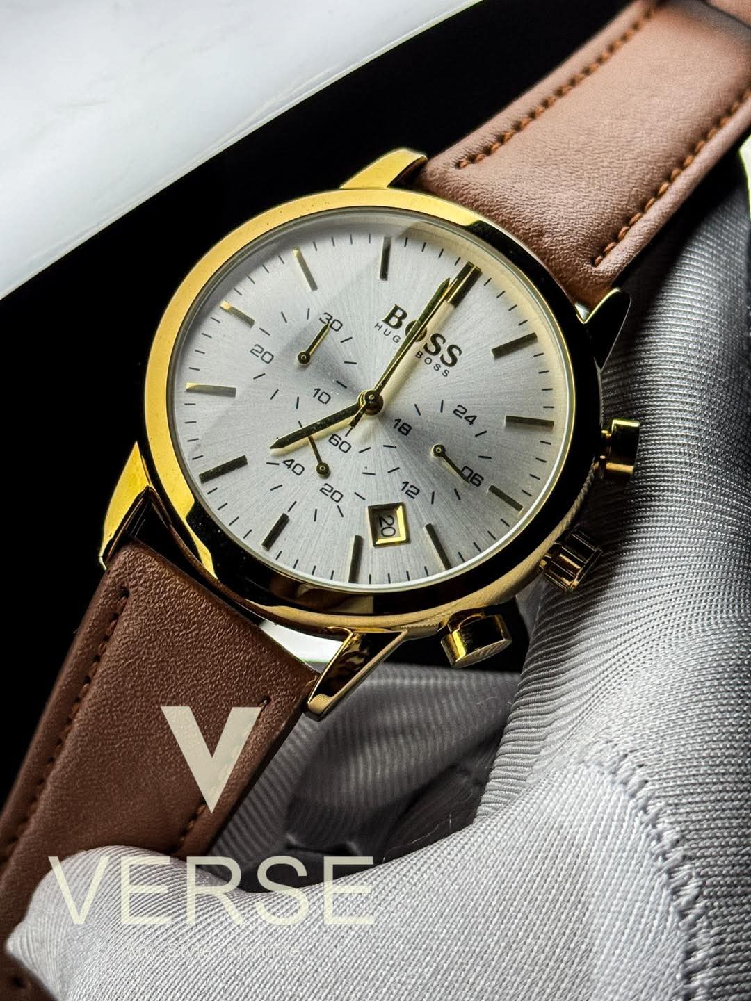 Hugo Boss Trace Chronograph Mustard Belt Gold Case AA