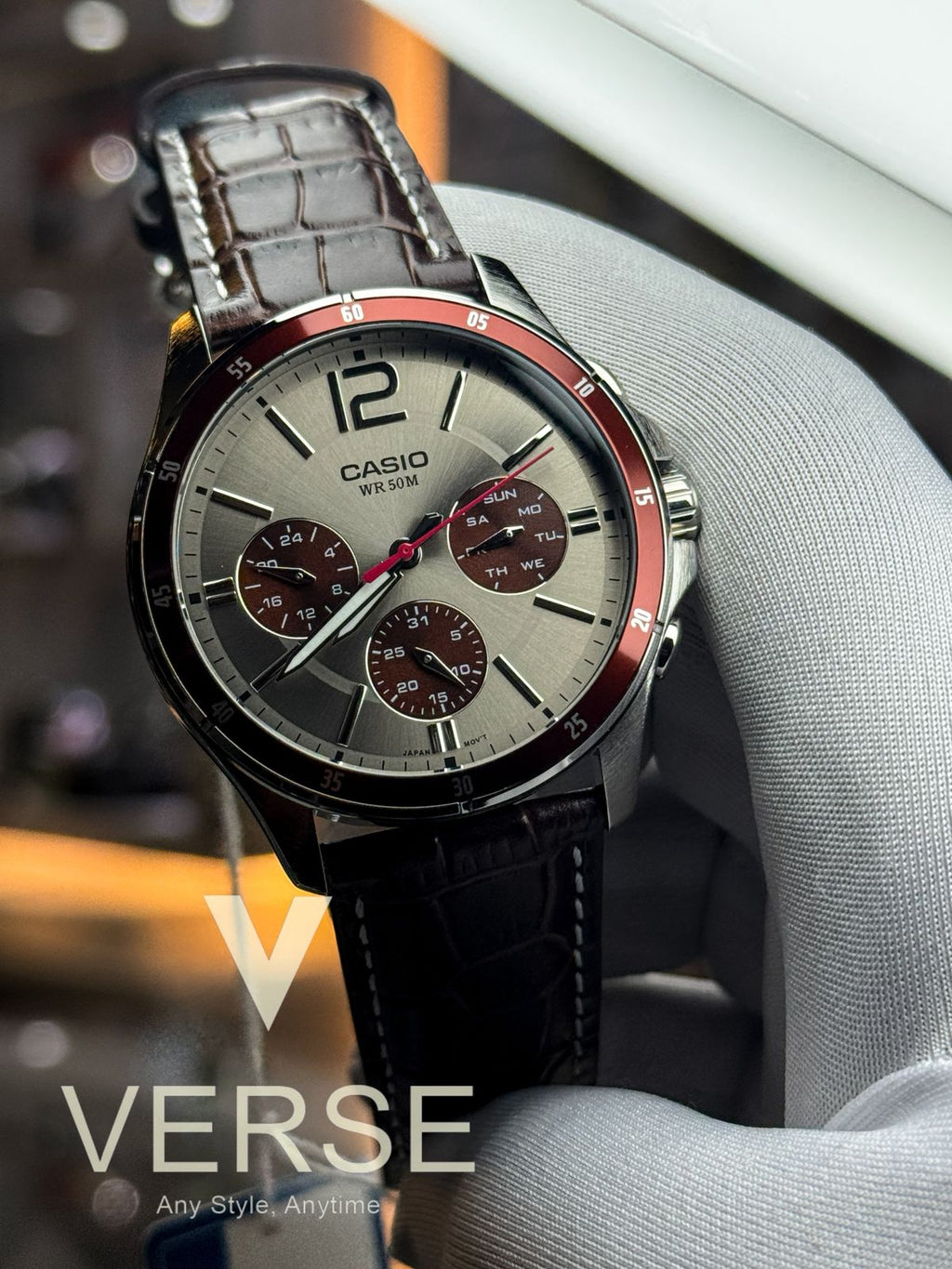 Casio MTP-1374L-7A1VDF Men’s Silver Dial Watch with Brown Leather Strap| Casio MTP-1374L-7A1VDF