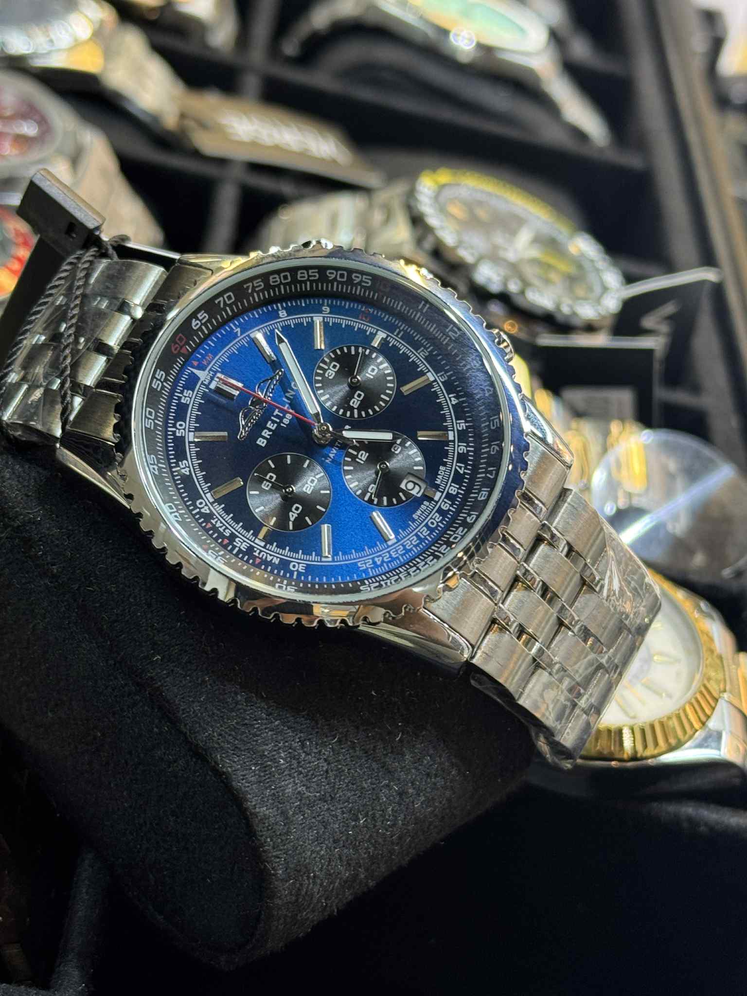 Breitling Navitimer B01 Chronograph Silver Chain Blue Dial Black Sub AA