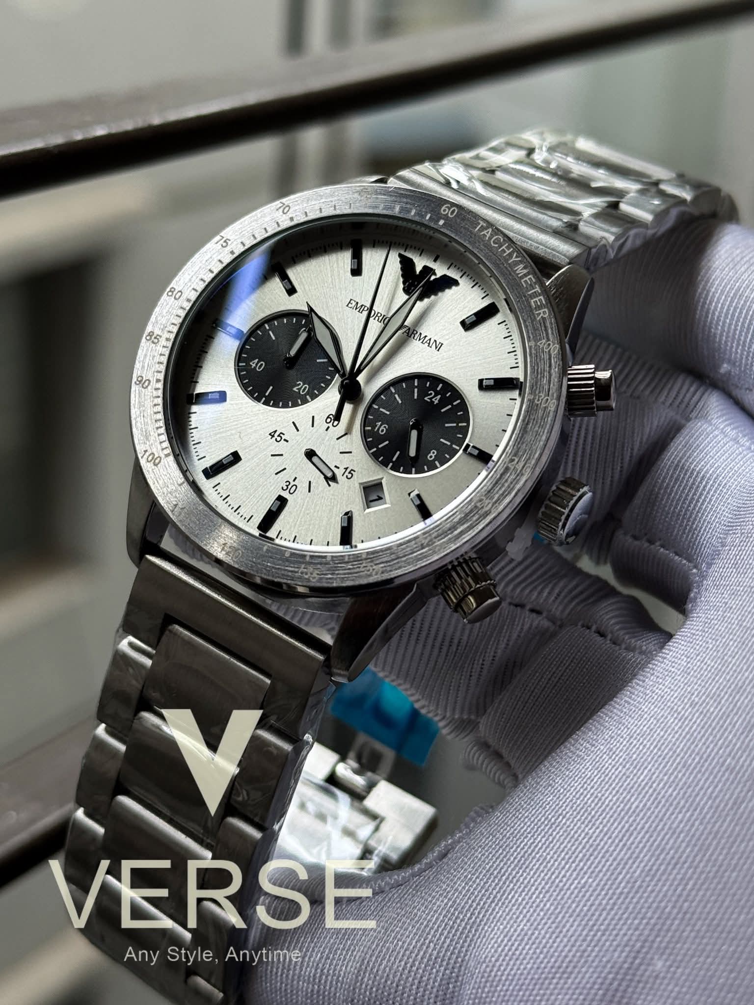 Armani Matte Silver Chain Panda Dial AA