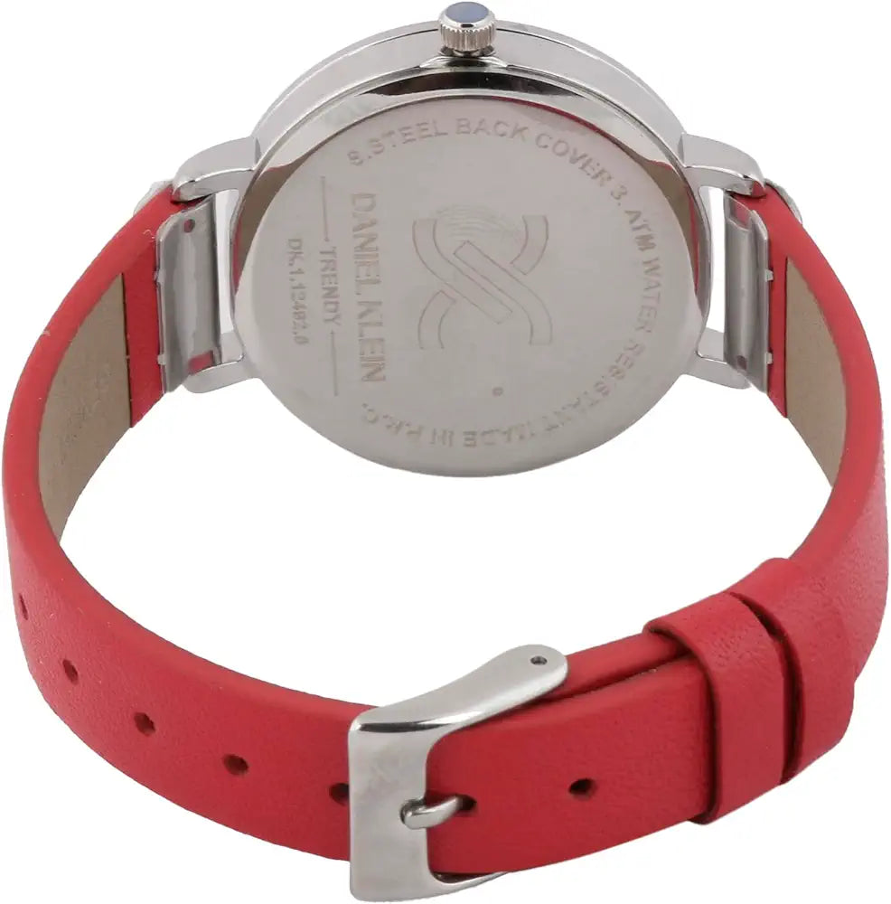 Daniel Klein DK.1.12492-5 Women’s Silver Textured Dial Watch with Red Leather Strap| Daniel Klein DK.1.12492-5