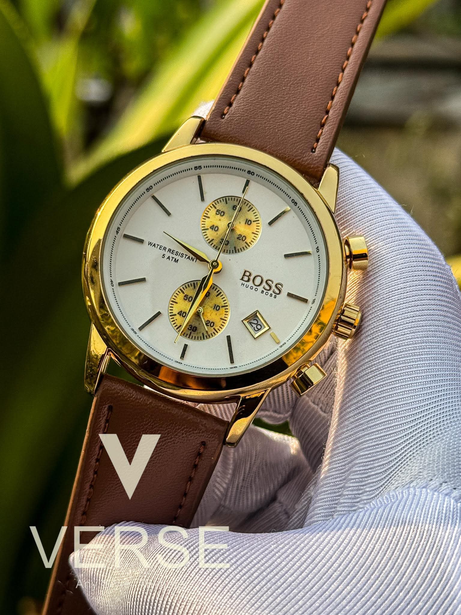 Hugo Boss Chronograph Mustard Belt Gold Case AA