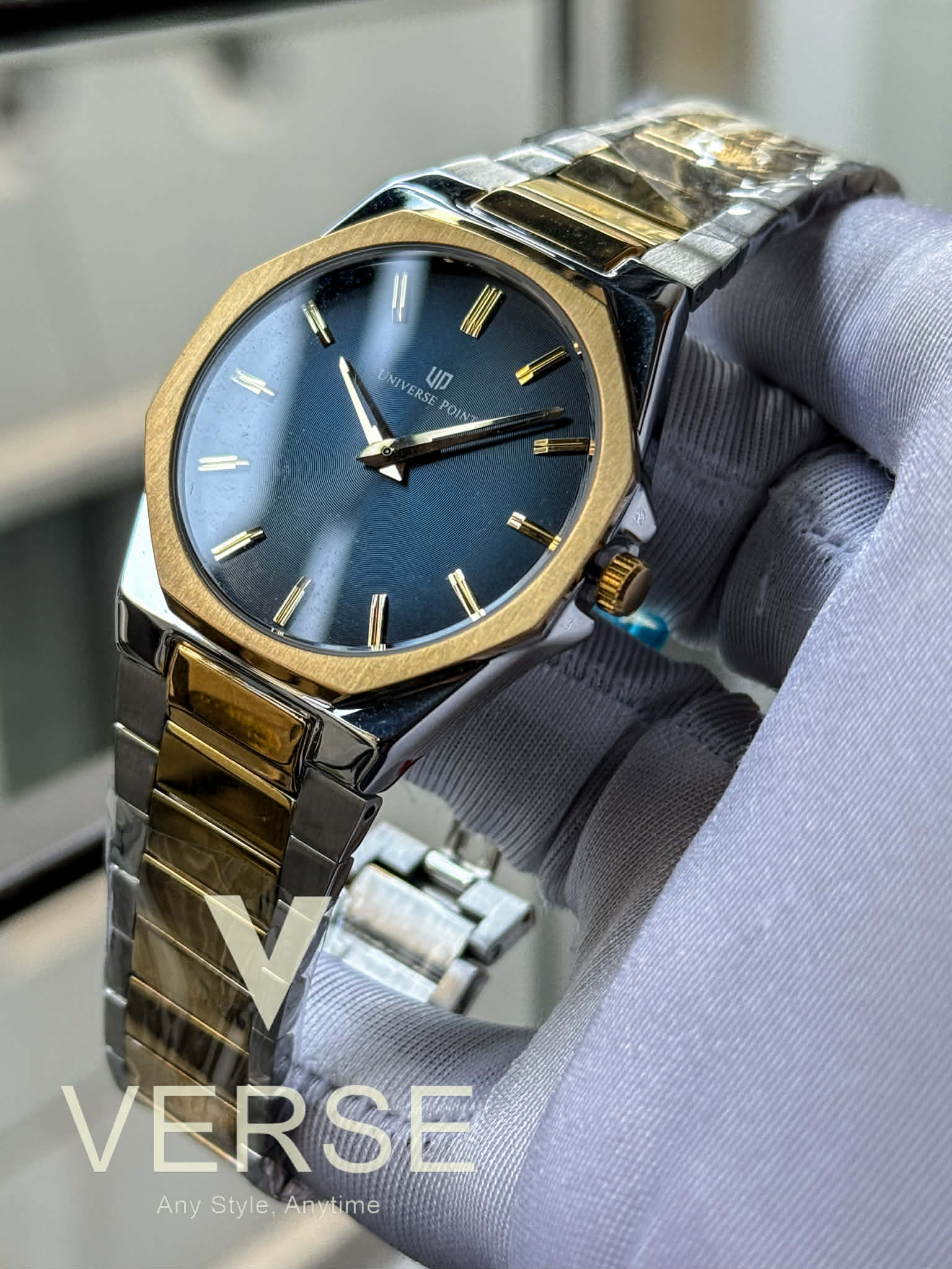 UNIVERSE POINT Slim Octagonal – Two-Tone Chain Blue Gradient | UP3949-088B