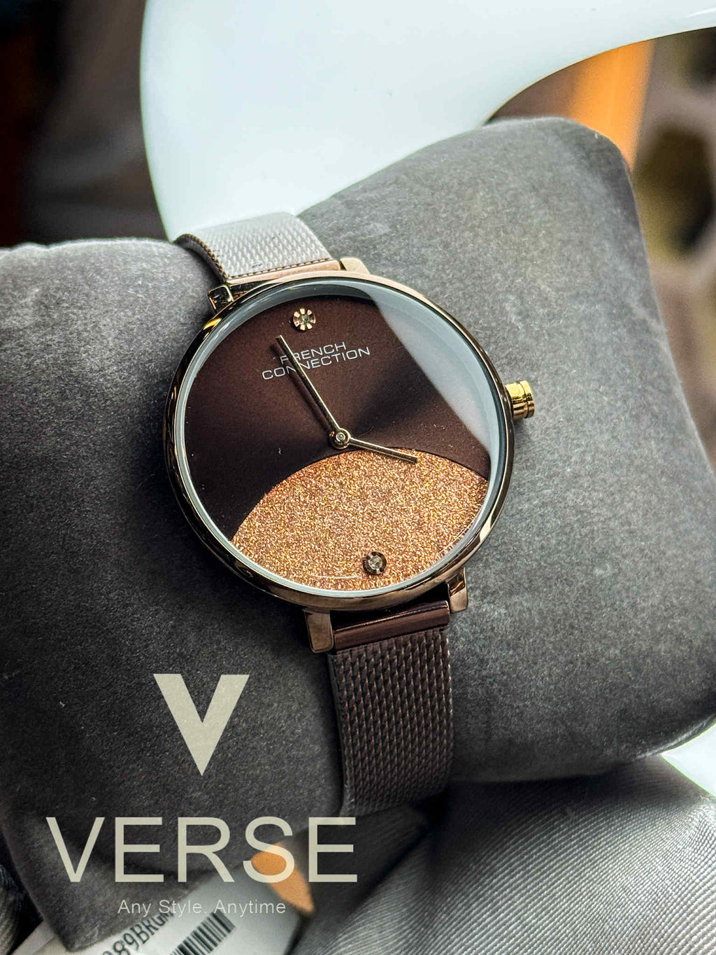 French Connection FCN089BRGM Women’s Brown Mesh Bracelet Watch with Brown Glitter Dial| French Connection FCN089BRGM