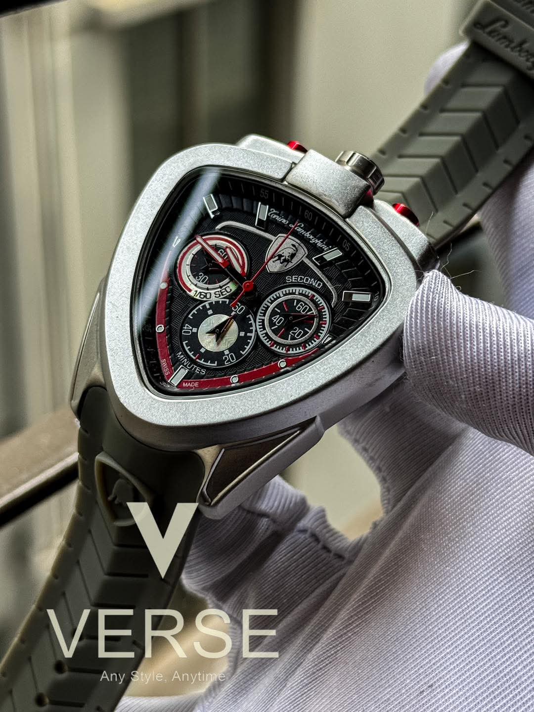 Tonino Lamborghini Chronograph Grey Belt Red Hands AA