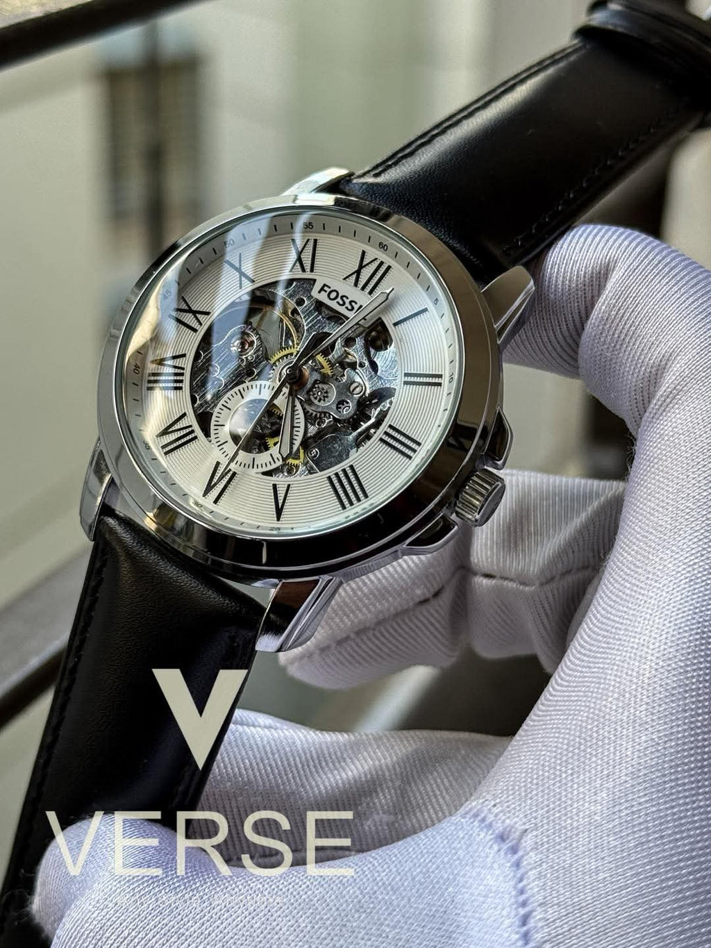 Fossil Grant Automatic Black Belt White Dial AA