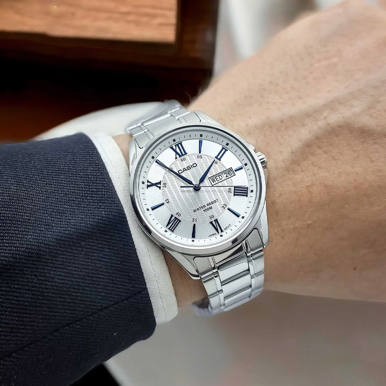 Casio MTP-1384D-7A2VDF White Dial Day-Date Men's Stainless Steel Watch | Casio MTP-1384D-7A2VDF