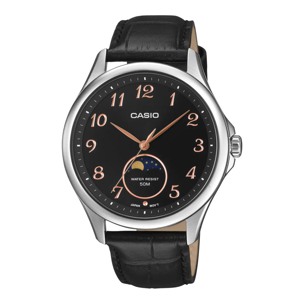 Casio MTP-M110L-1AV Moon Phase Black Dial Men's Leather Watch | Casio MTP-M110L-1AV