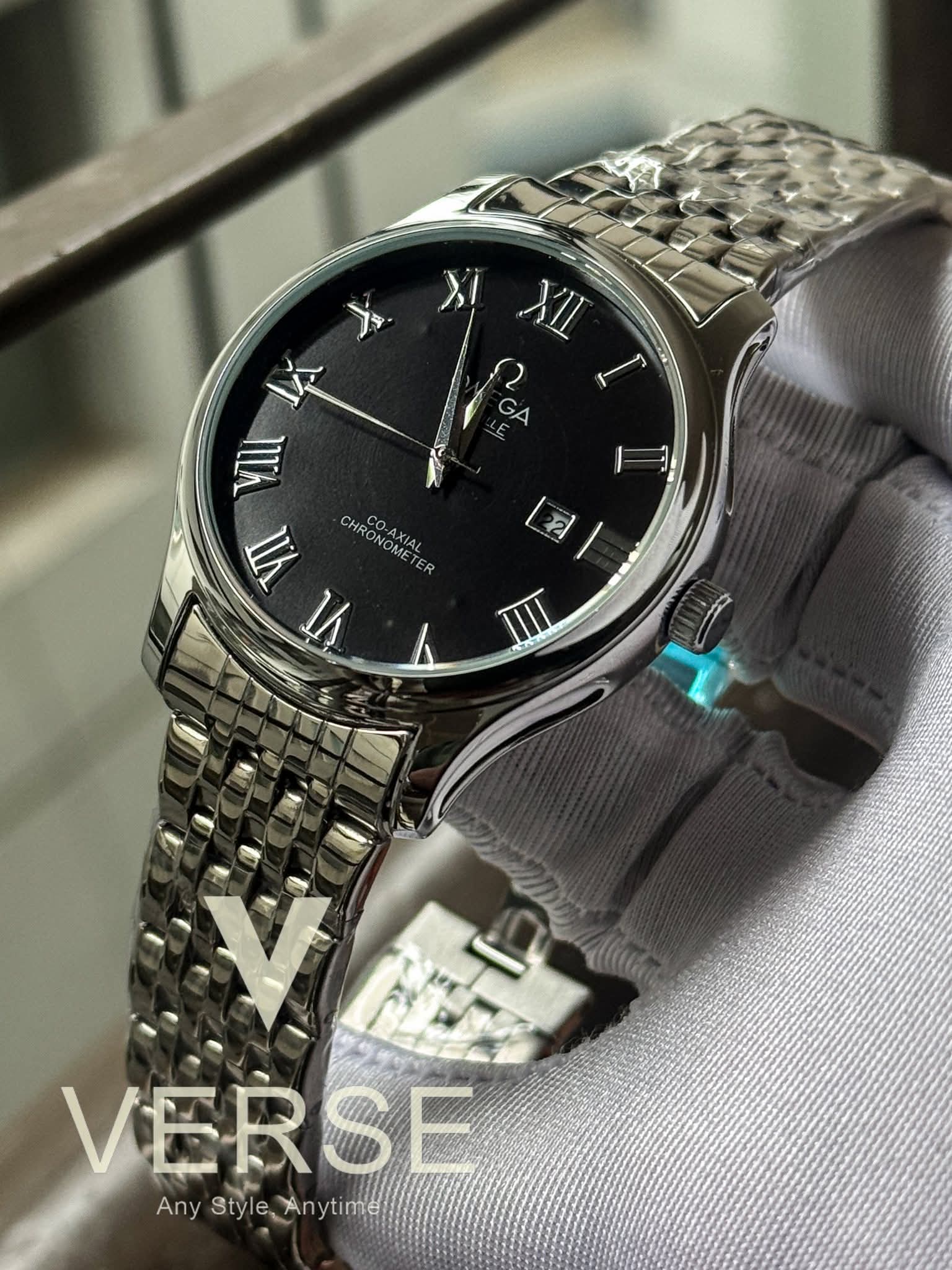 Omega De Ville Silver Chain Black Dial Sweep AA