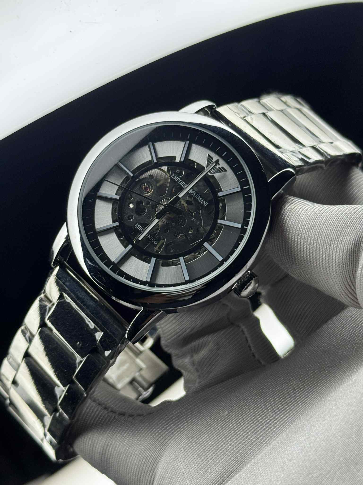 Emporio Armani Meccanico Automatic Black Chain White Dial Black Body AA