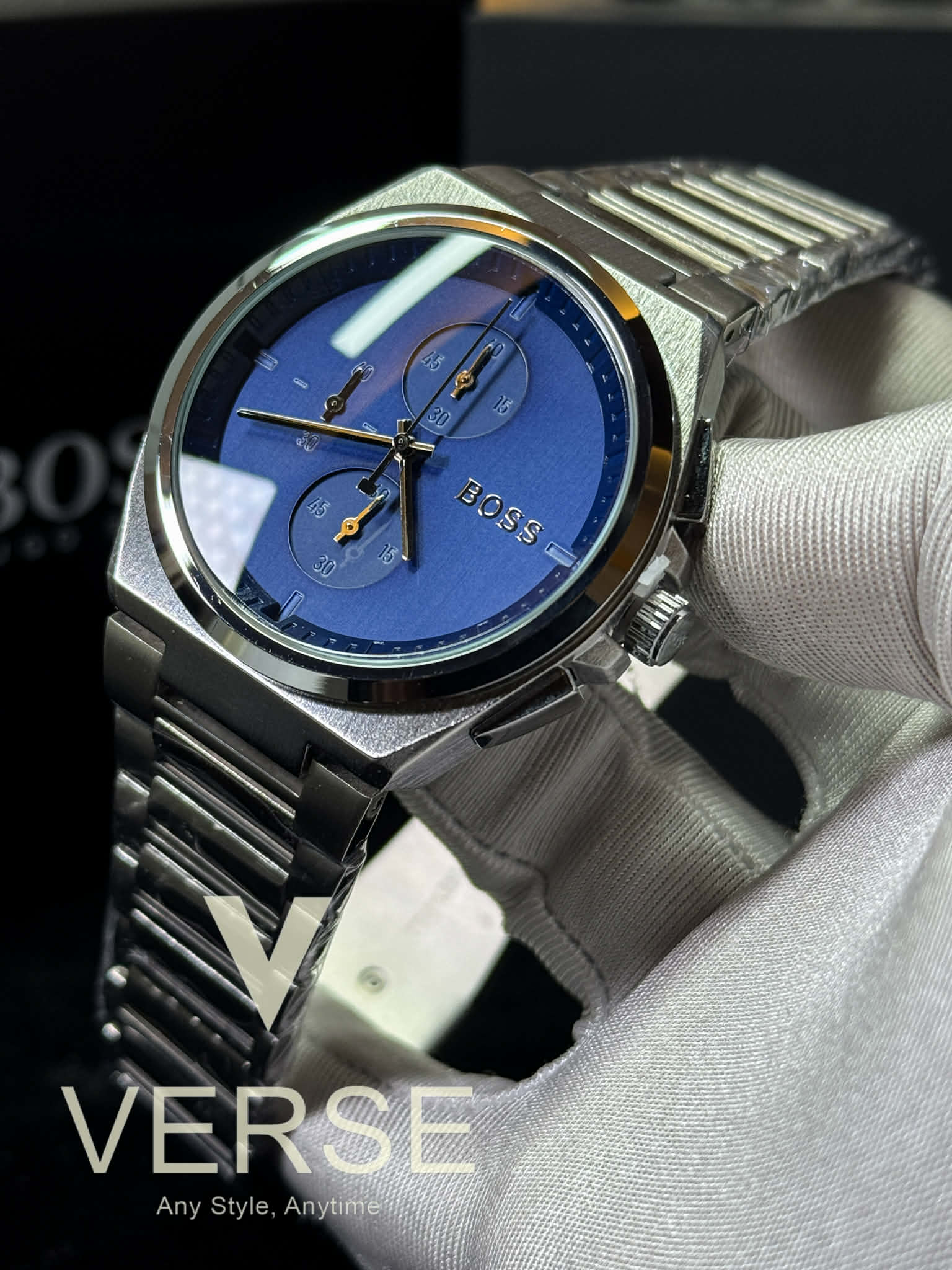 BOSS Steer Chronograph Stainless Steel Watch – Blue Dial AA