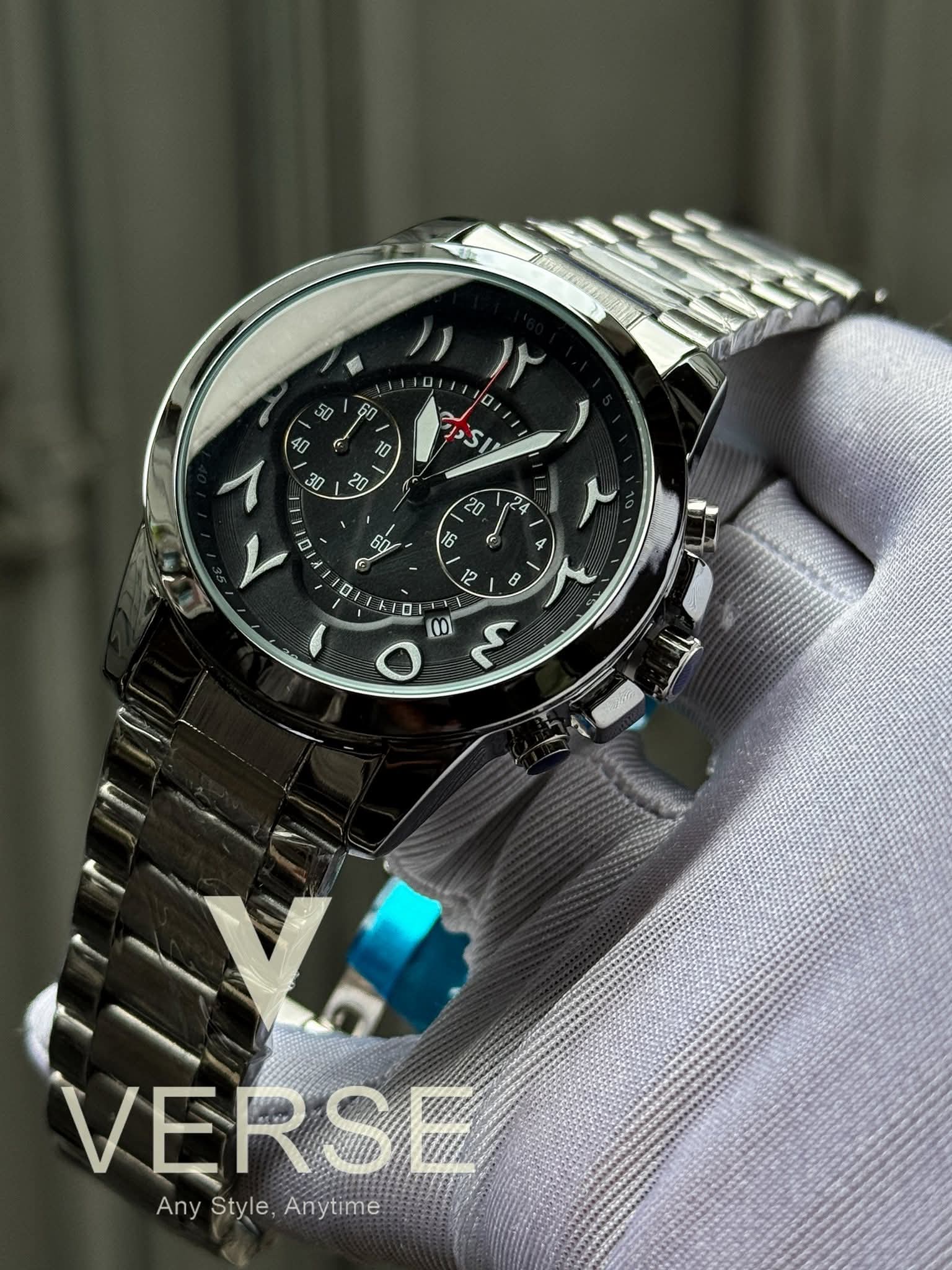 Fossil Grant Chronograph Arabic Dial Silver Chain AA