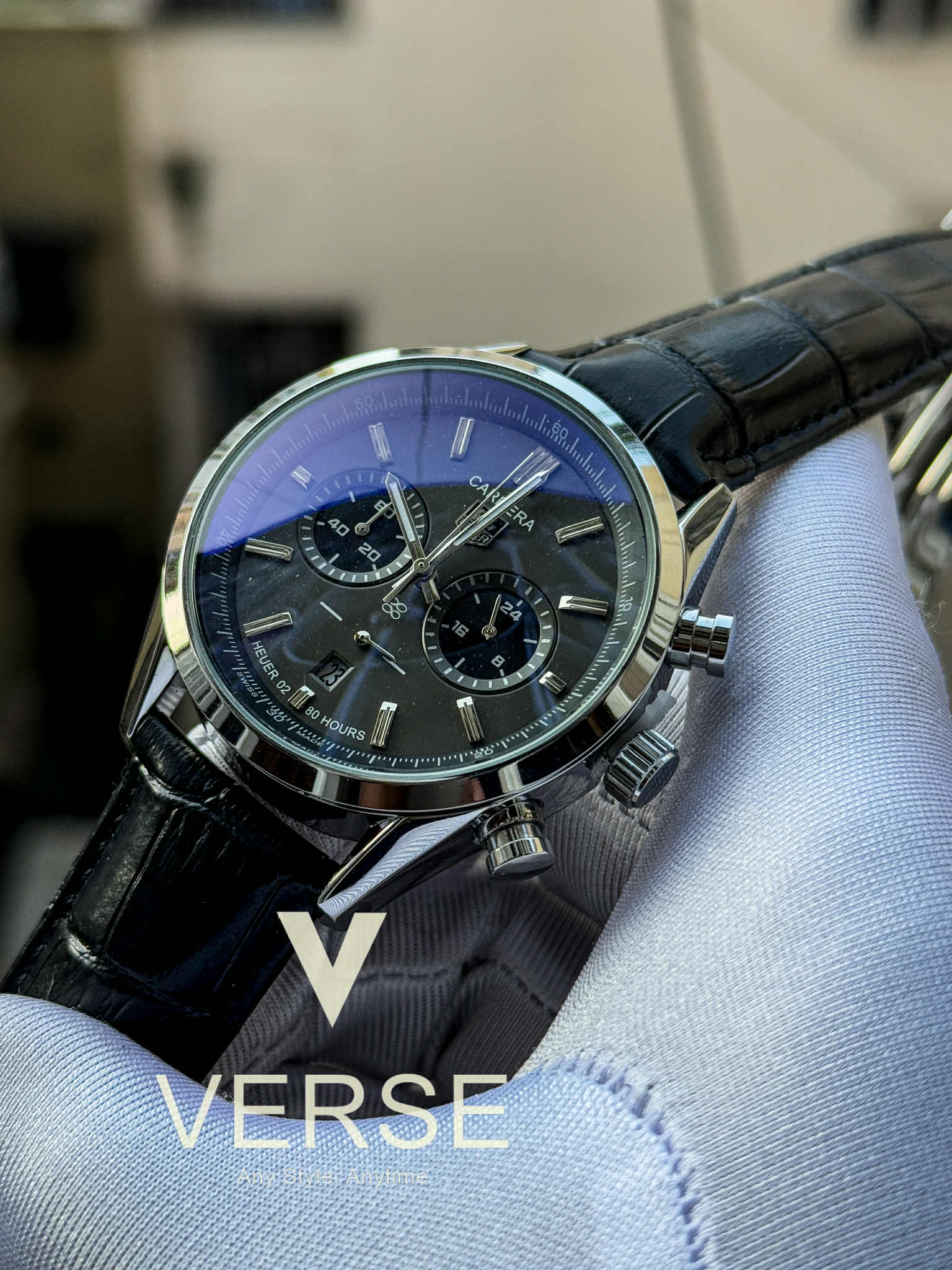 TAG Heuer Carrera Chronograph Black Belt Grey Dial Black Sub AA