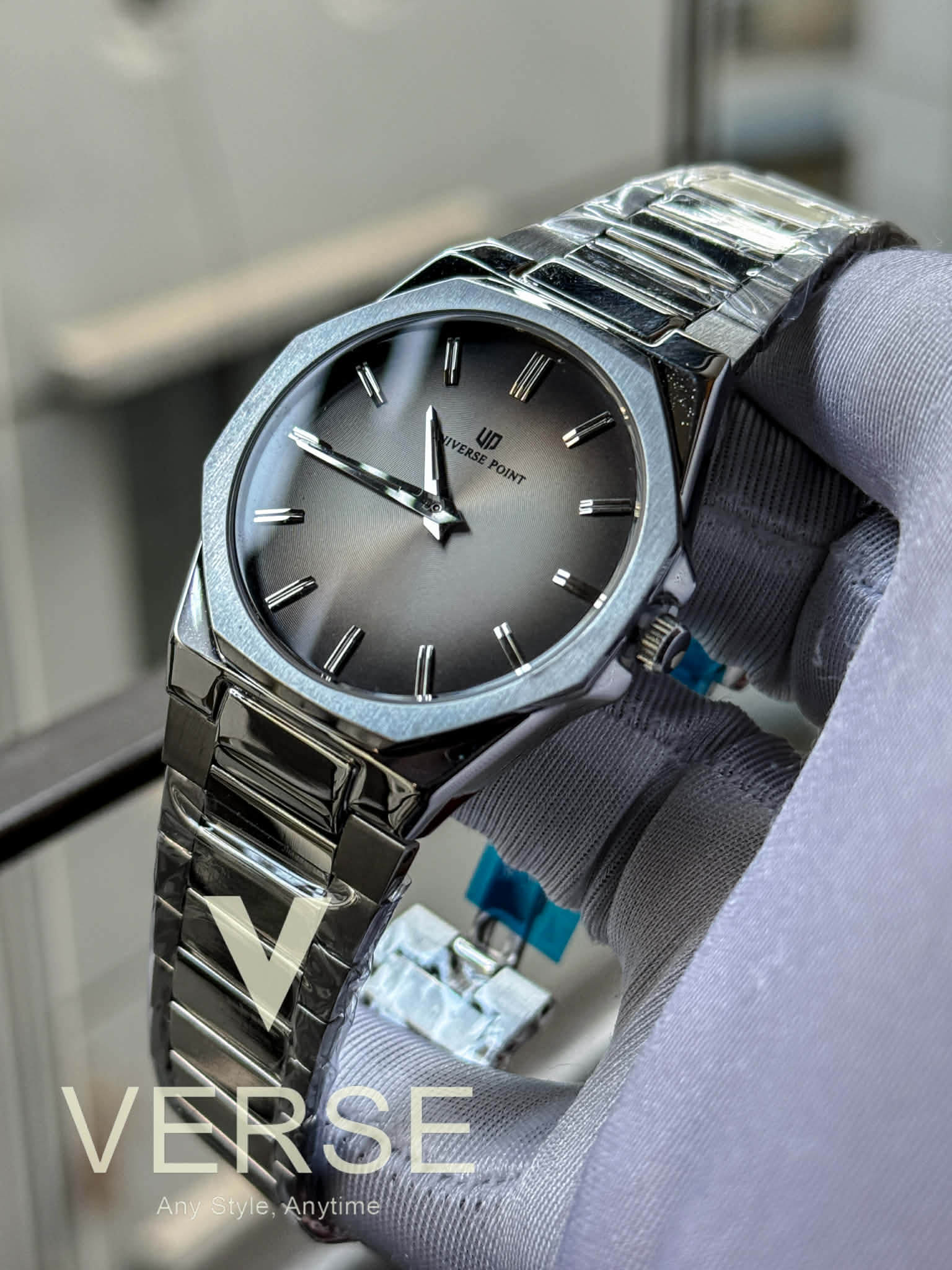UNIVERSE POINT Slim Octagonal – Silver Chain Grey Gradient Dial | UP3949-088B