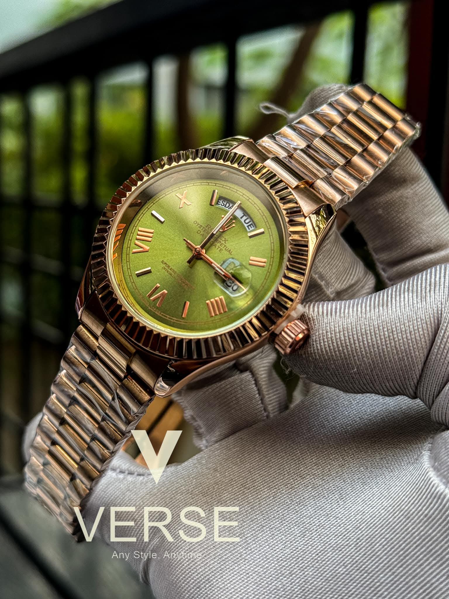 Rolex Day-Date Rose Gold Chain Olive Green Dial AA