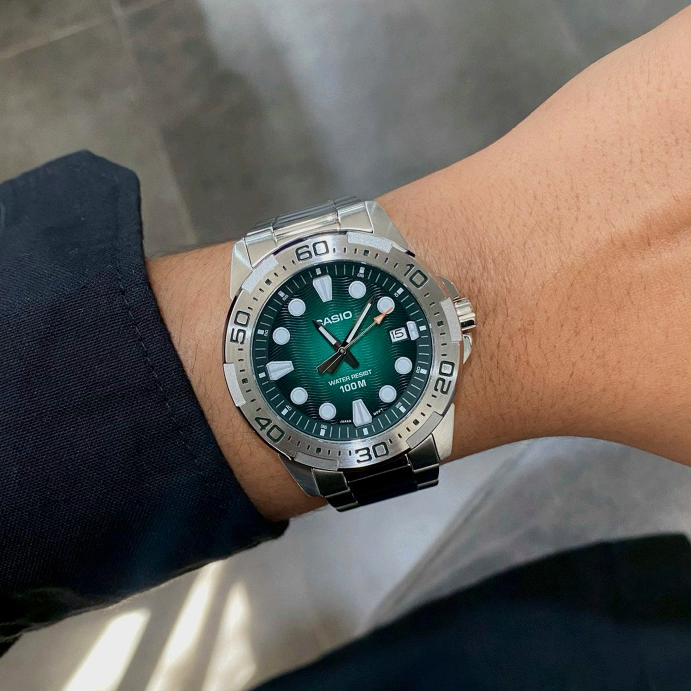 Casio MTD-140D-3AV Marine Sport Green Dial Men's 100M Stainless Steel Watch | Casio MTD-140D-3AV