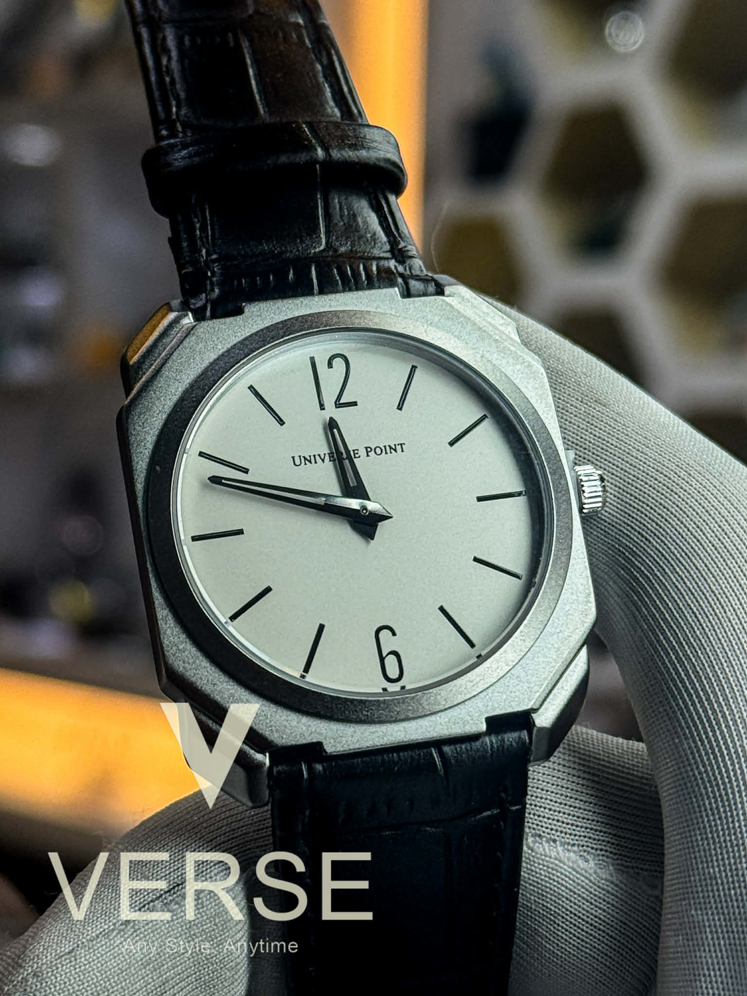 Universe Point Slim UP1988-1205 Men’s Quartz Watch Black Belt White Dial