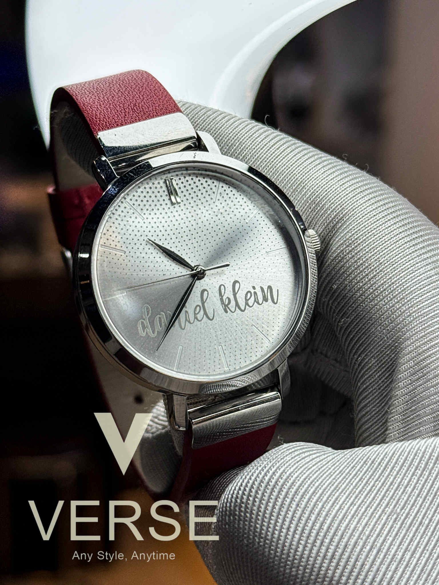 Daniel Klein DK.1.12492-5 Women’s Silver Textured Dial Watch with Red Leather Strap| Daniel Klein DK.1.12492-5