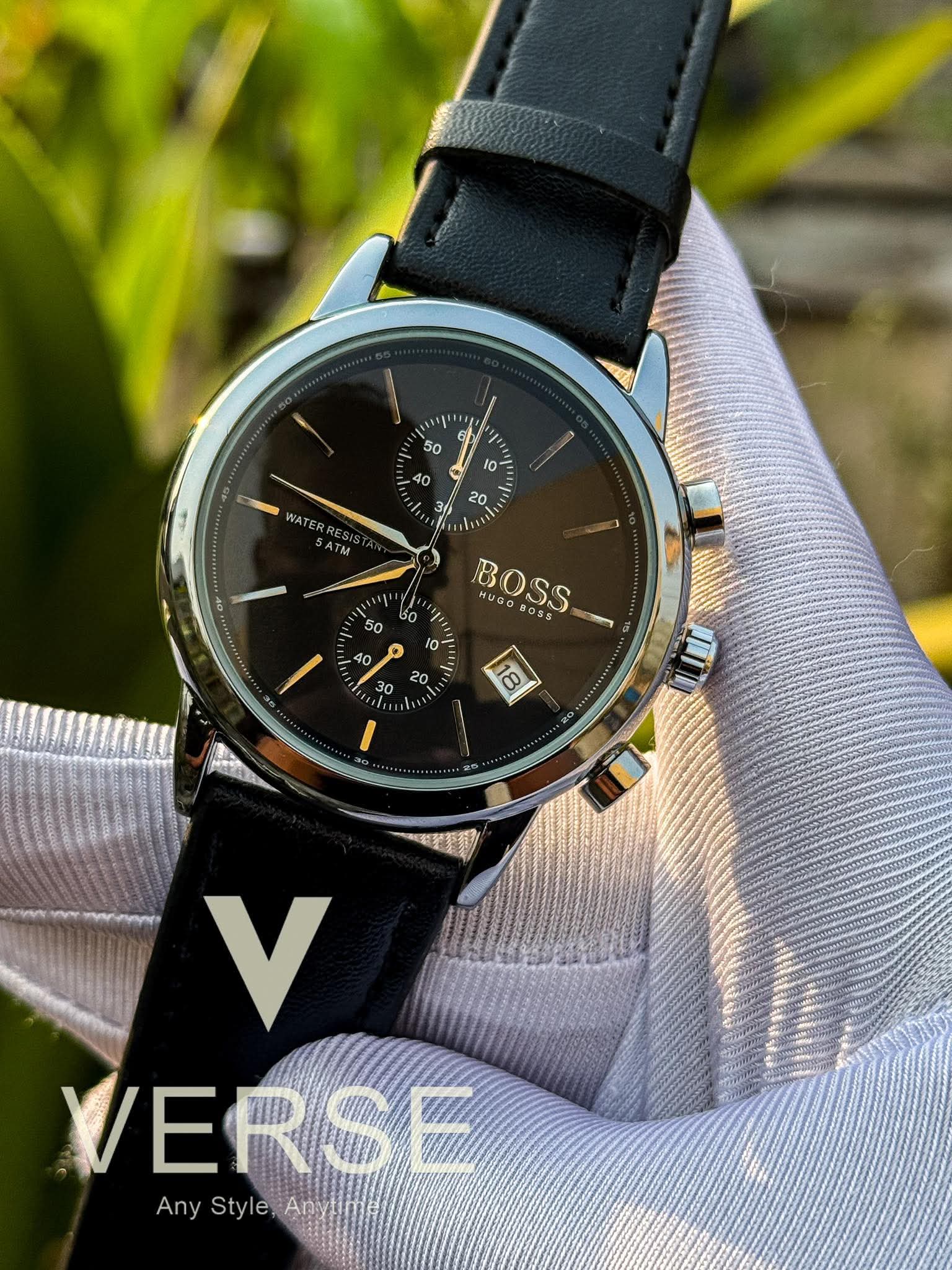 Hugo Boss Chronograph Black Belt Silver Case AA