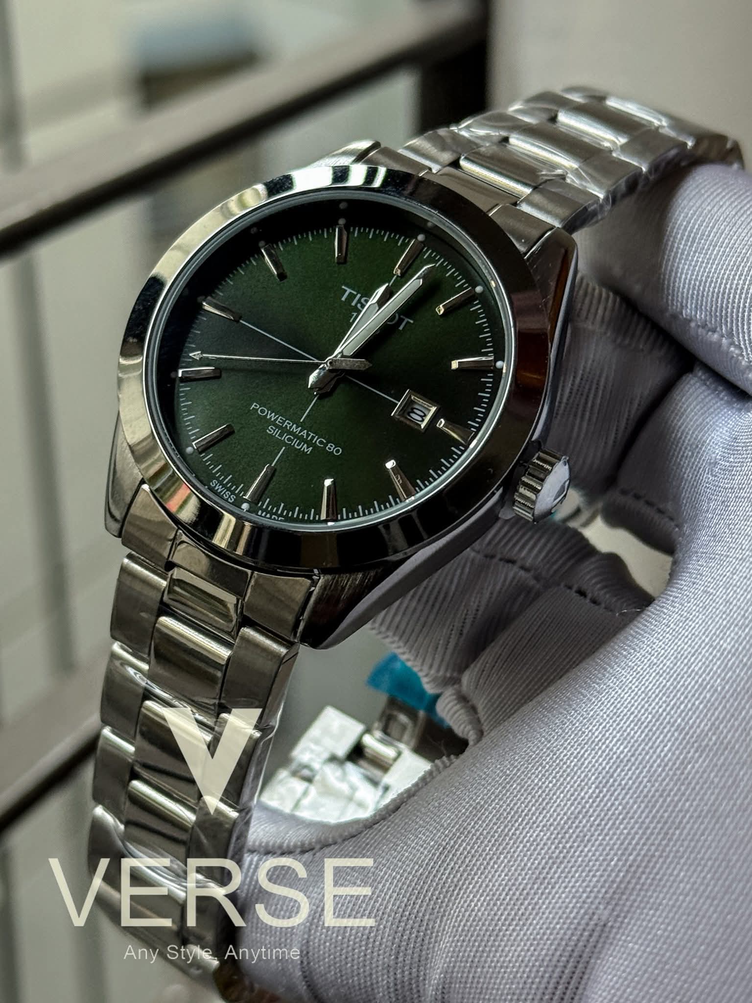 Tissot Gentleman Powermatic 80 Silicium Quartz Sun-ray Green Dial AA
