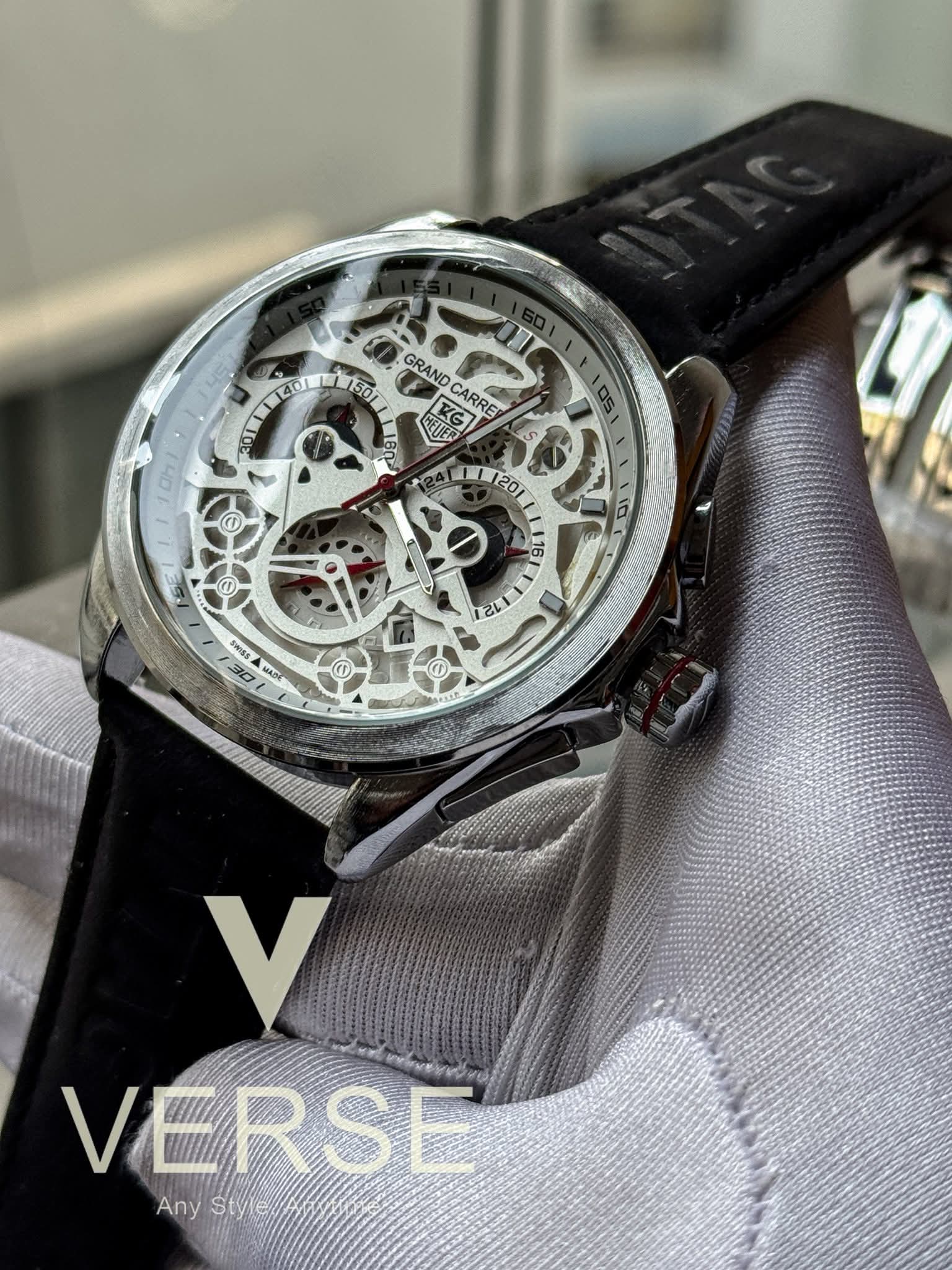 TAG Heuer Grand Carrera RS Chronograph Black Belt White Dial AA