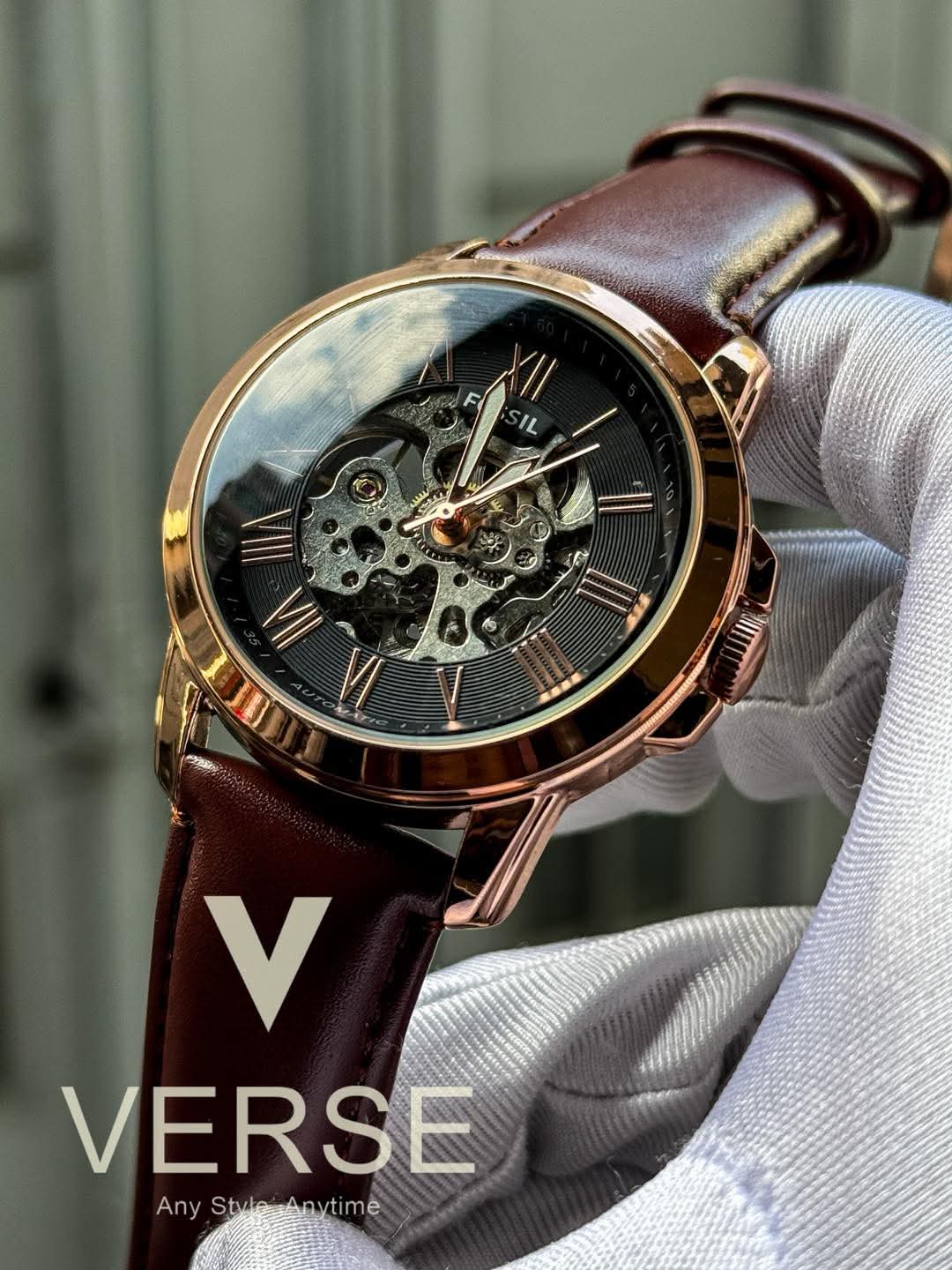 Fossil Automatic Maroon Belt Rose Gold AA