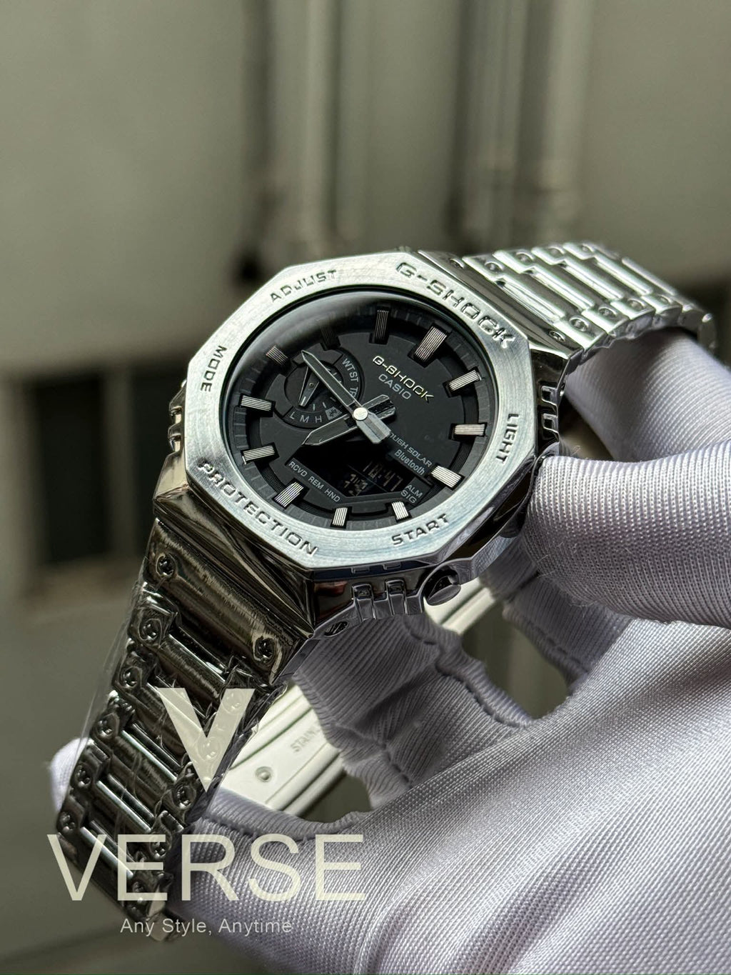Casio G-Shock GM-B2100D-1A Silver Chain Black Dial Triple A