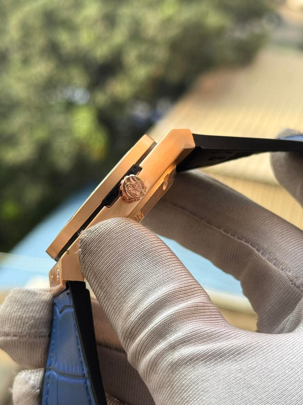 Hublot Classic Fusion Automatic Blue Belt Rose Gold Case AA