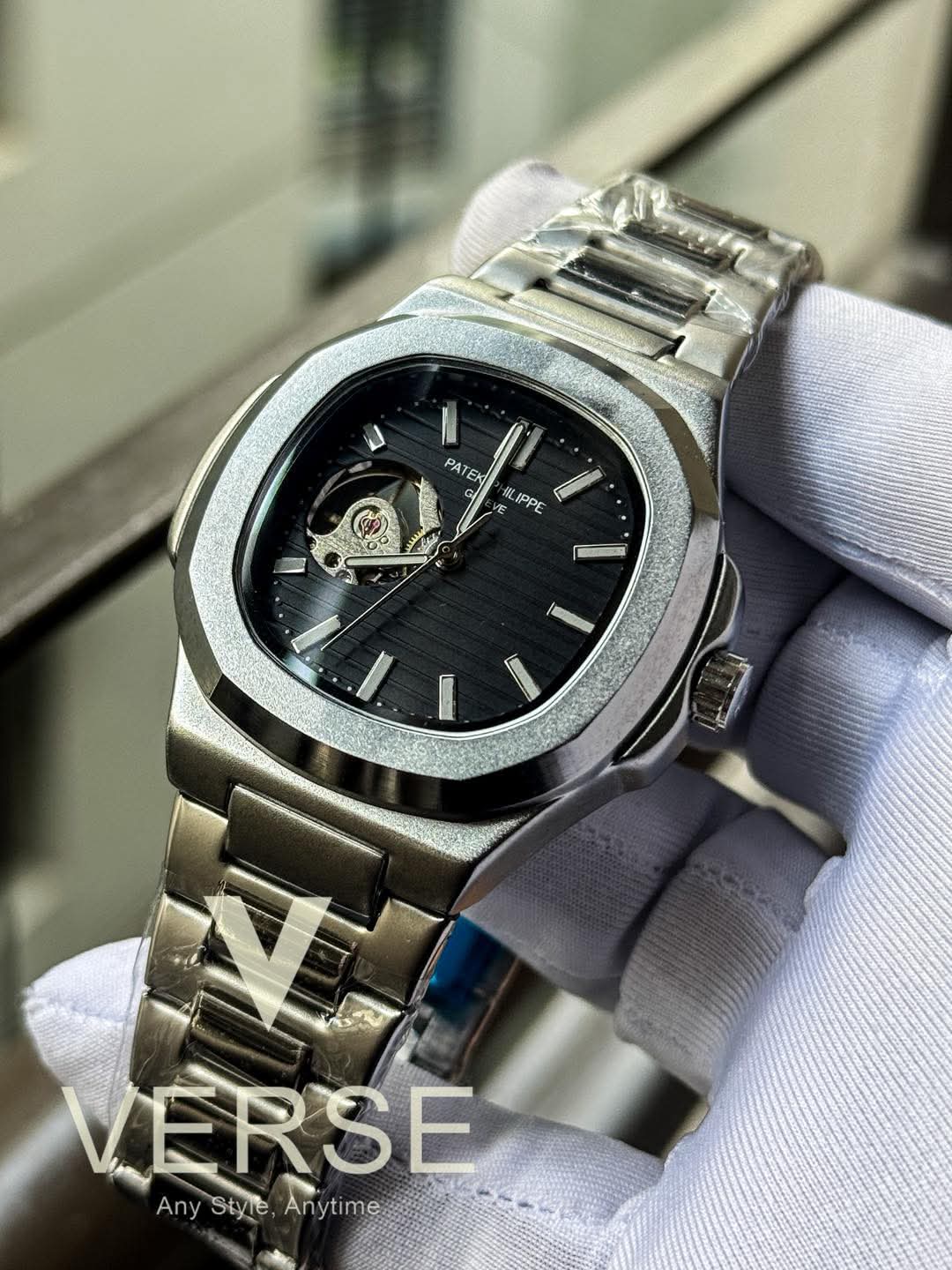 Patek Philippe Automatic Silver Chain Black Dial AA