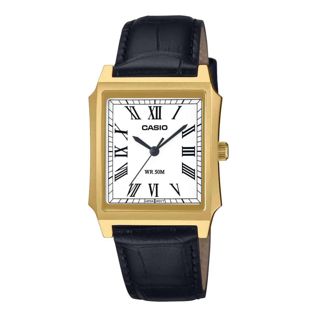 Casio MTP-B190GL-7BVDF Gold Tone White Dial Black Leather Men’s Tank Watch | Casio MTP-B190GL-7BVDF