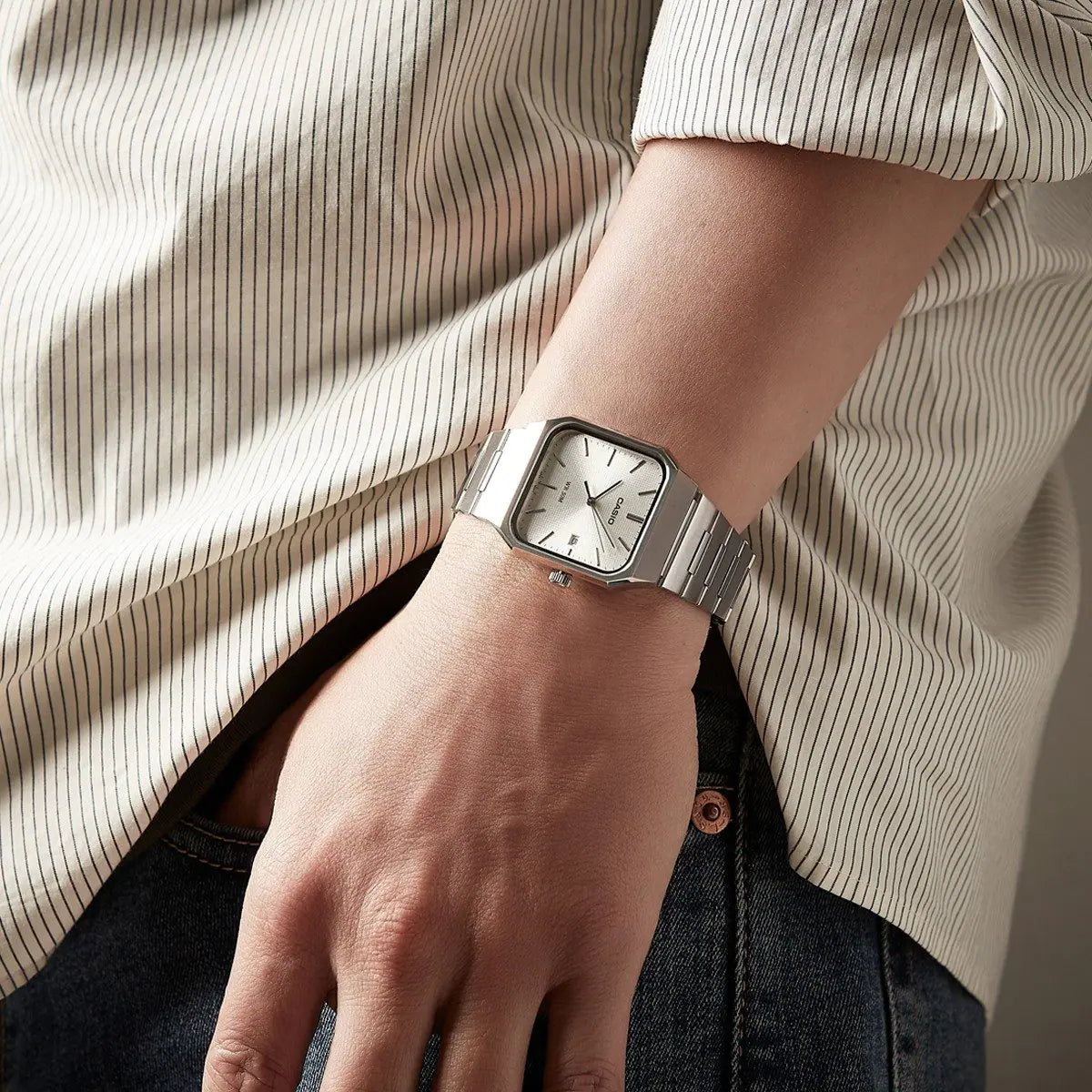 Casio MTP-B185D-7AVDF Men’s Silver Stainless Steel Watch with Silver Dial| Casio MTP-B185D-7AVDF