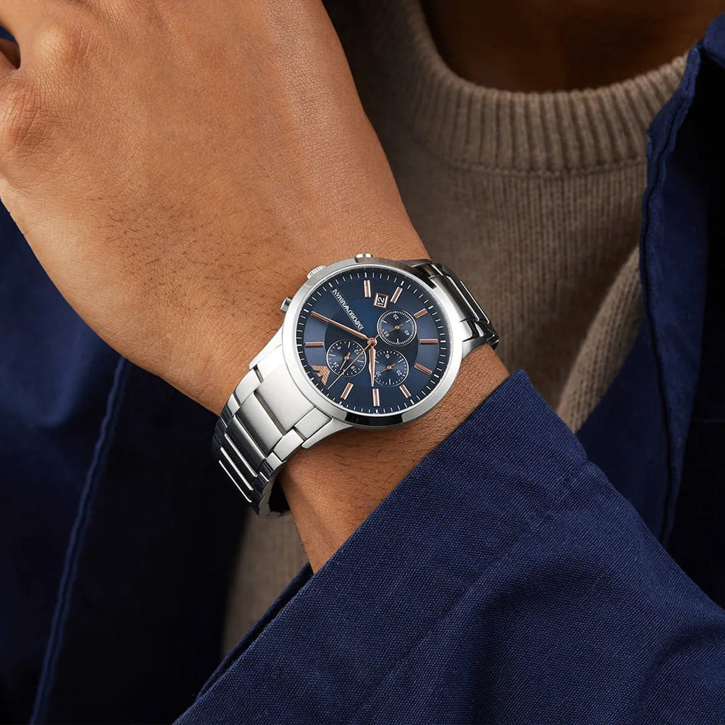 Emporio Armani Renato AR11458 Stainless Steel Chronograph 43mm Blue Dial| Emporio Armani Renato AR11458