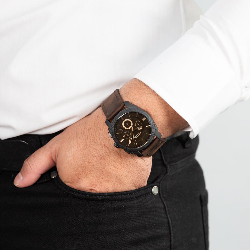 Fossil FS4656 Mid-Size Chronograph Black Dial Brown Leather Men’s Watch| Fossil FS4656