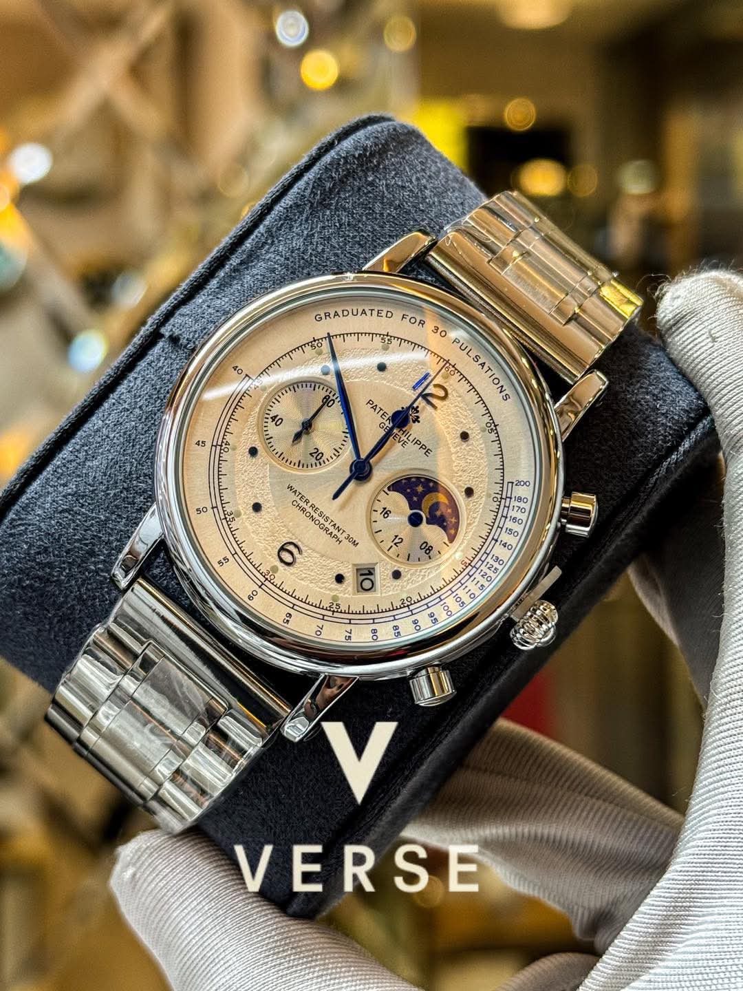 Patek Philippe Moonphase Pulsometer Complication Silver Chain AA