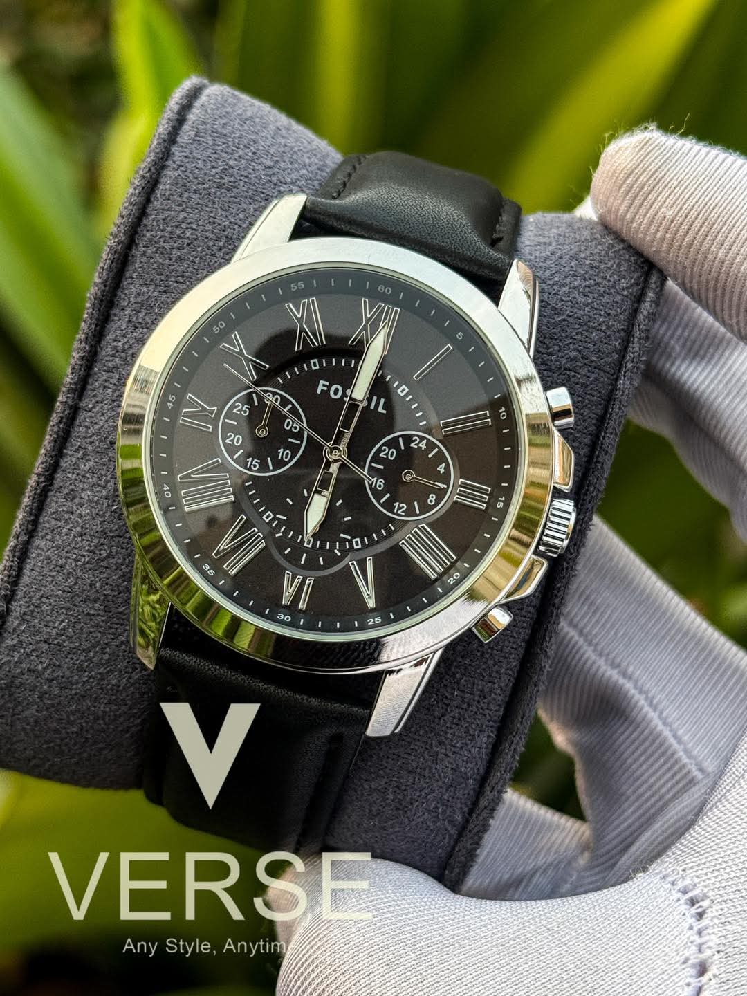 Fossil Grant Chronograph Black Belt Silver Digits AA