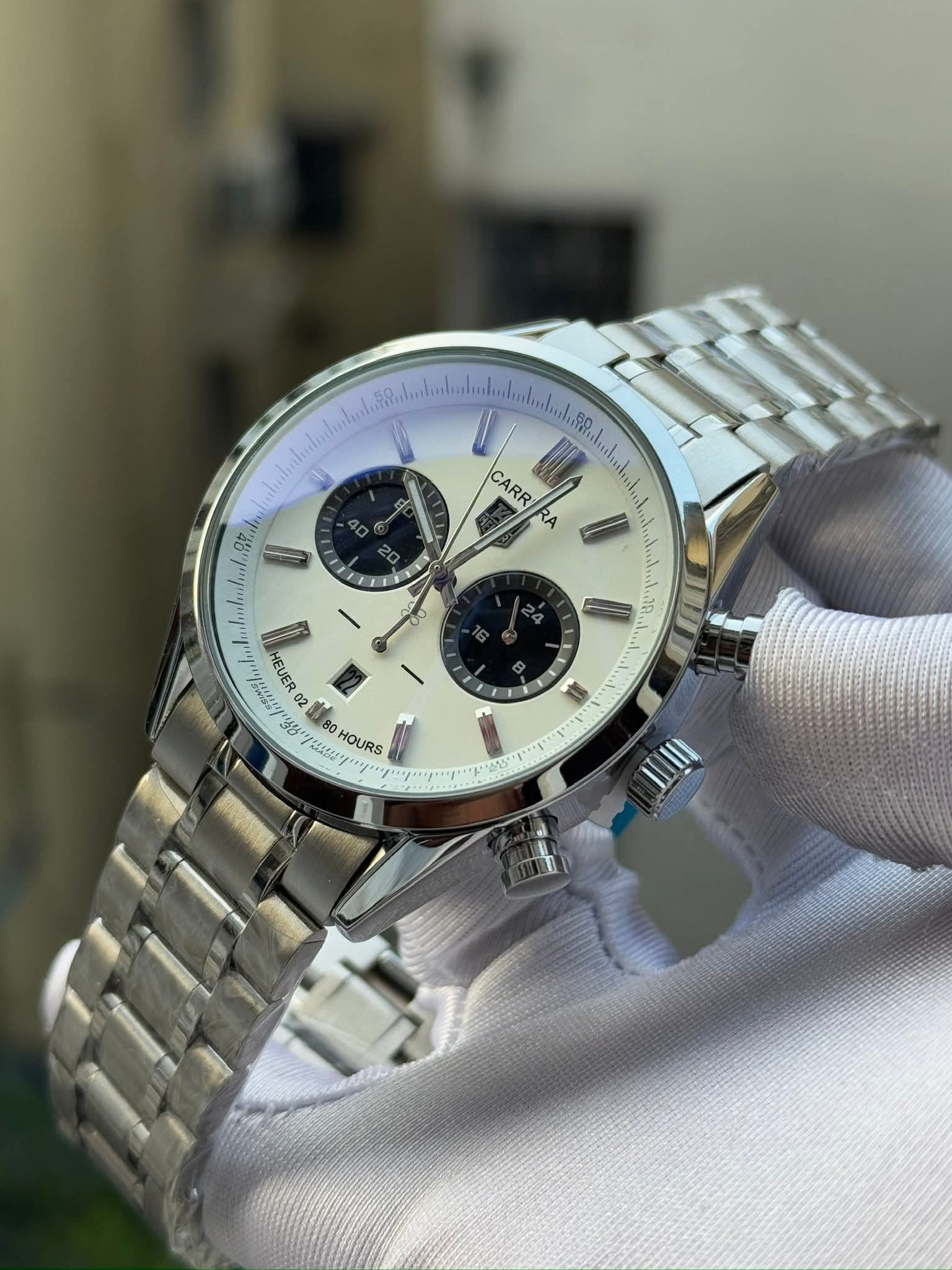 TAG Heuer Carrera 02 Chronograph Silver Chain Panda Dial AA
