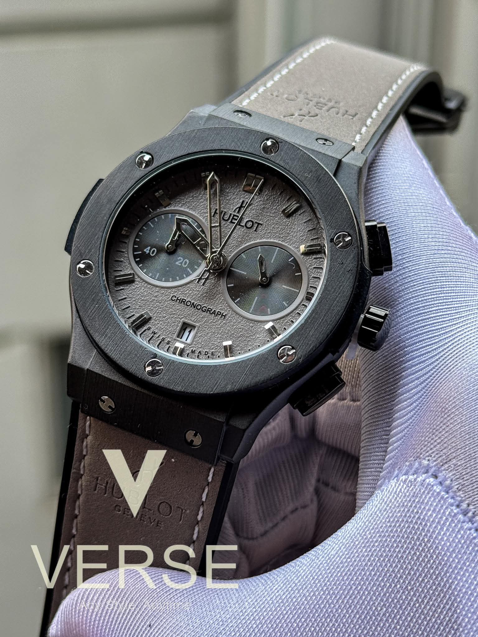 Hublot Classic Fusion Chronograph Grey Belt Black Case AA