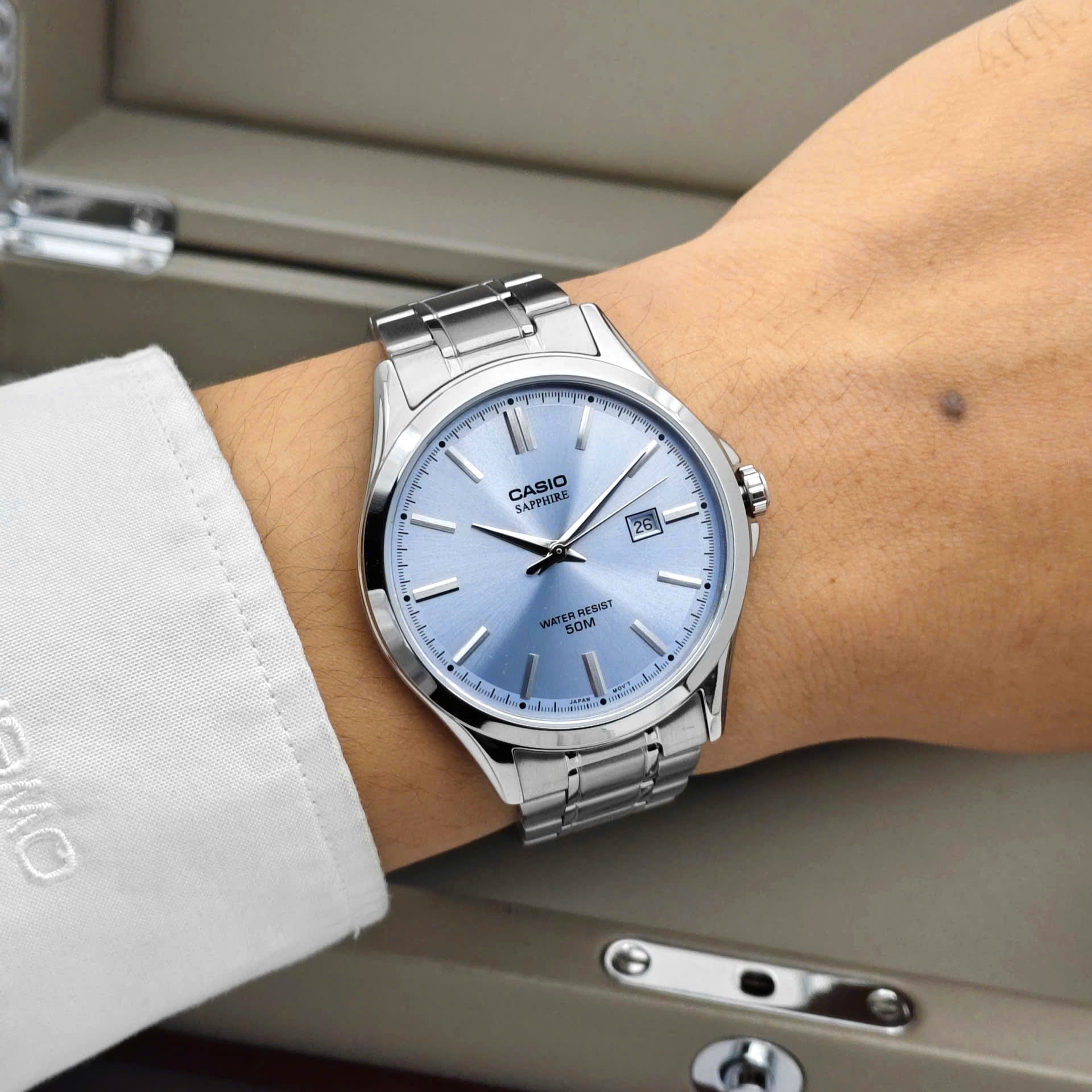 Casio MTS-115D-2A2V Sapphire Ice Blue Dial Men's Stainless Steel Watch | Casio MTS-115D-2A2V