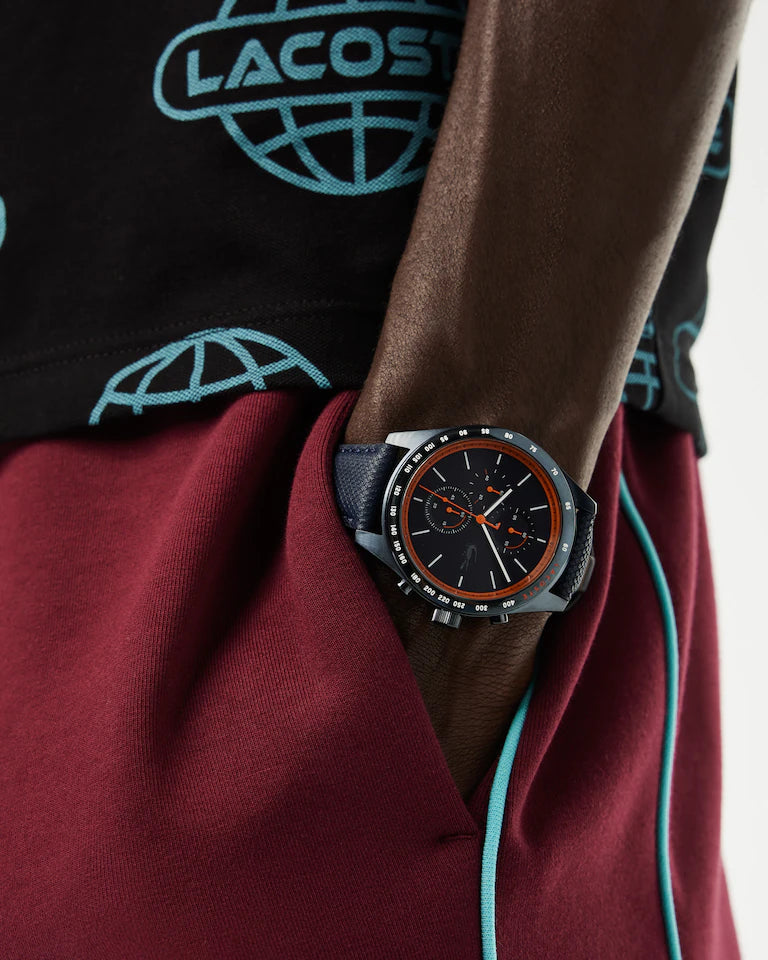 Lacoste Apext Chronograph 2011297 Men’s 44mm Blue Dial Leather Watch| Lacoste Apext Chronograph 2011297