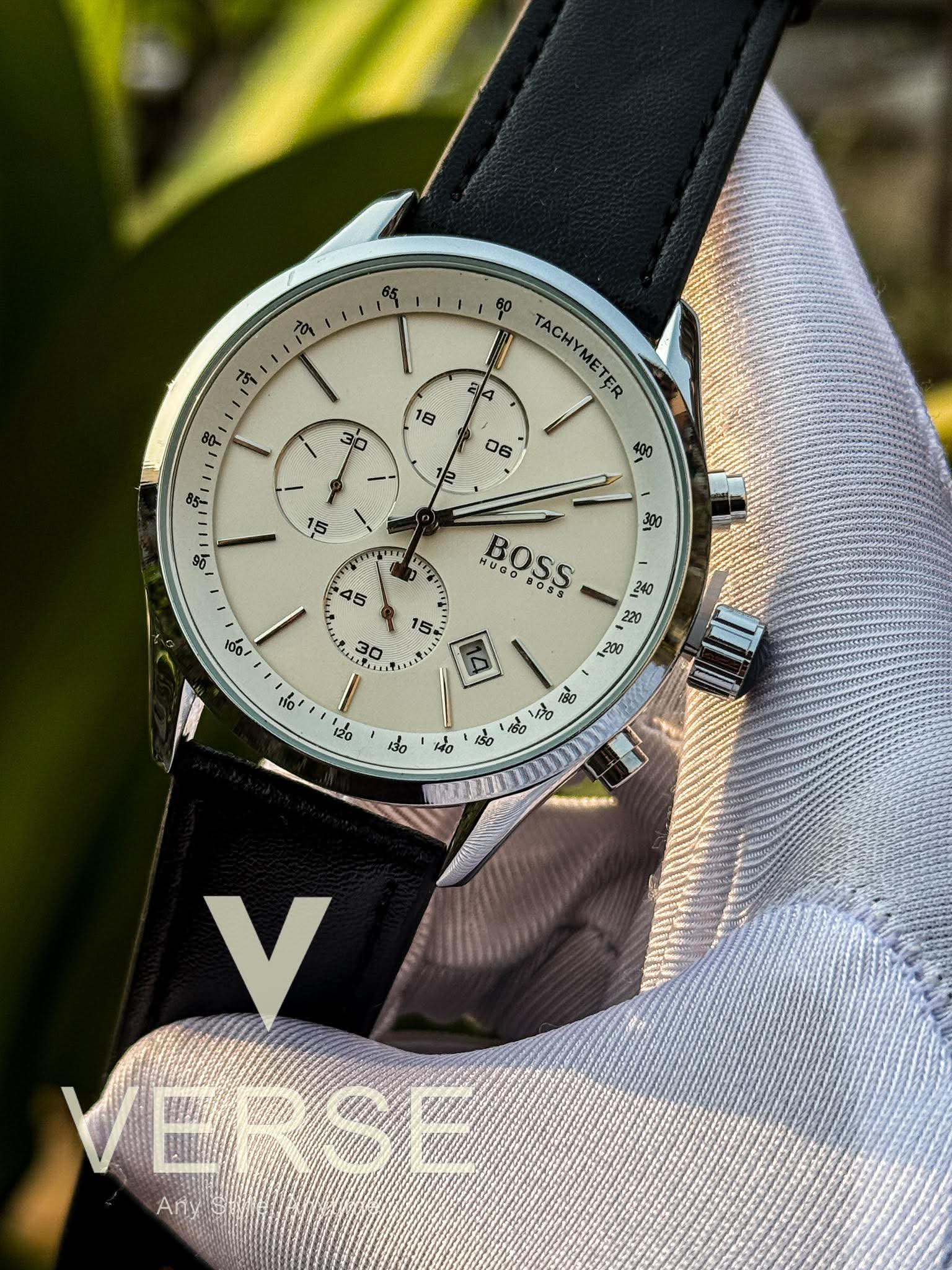Hugo Boss Grand Prix Chronograph Black Belt White Dial AA