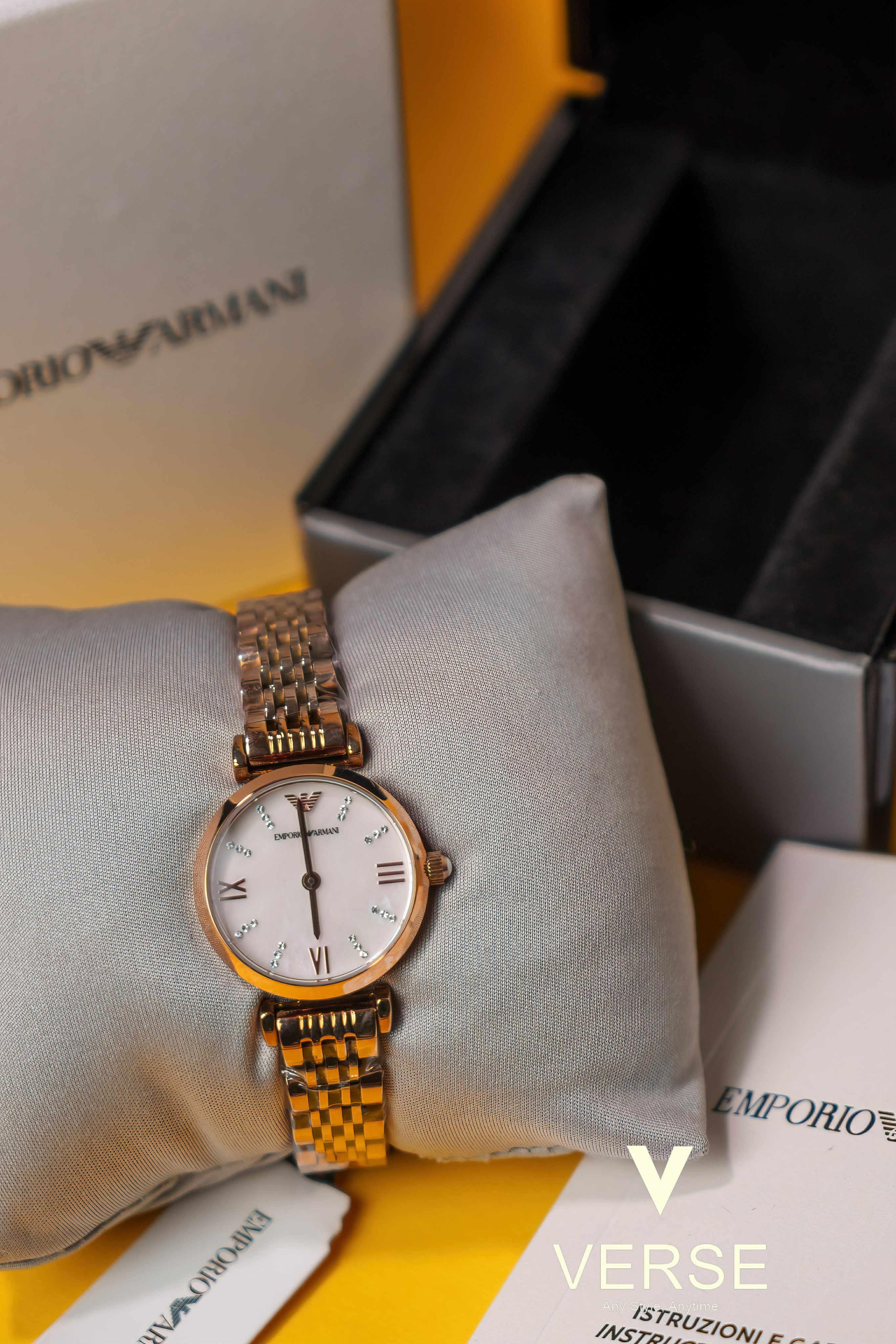 Authentic Emporio Armani Gianni T-Bar Two-tone Ladies Watch, model AR11223