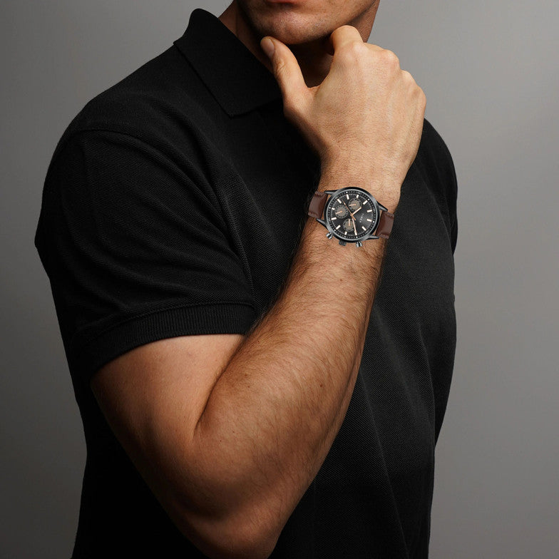 Timex TWHG03SMU19 Men’s Multifunction Watch – Brown Leather Strap, Black Dial| Timex TWHG03SMU19